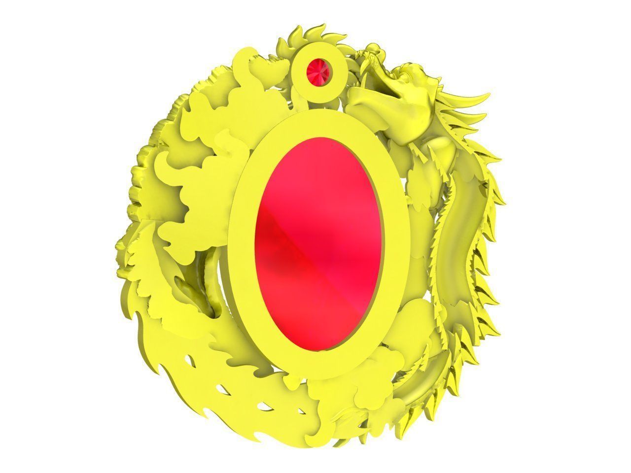 A4694 Oval Gemstone Dragon and Phoenix Pendant 3D Model 3D print model_6