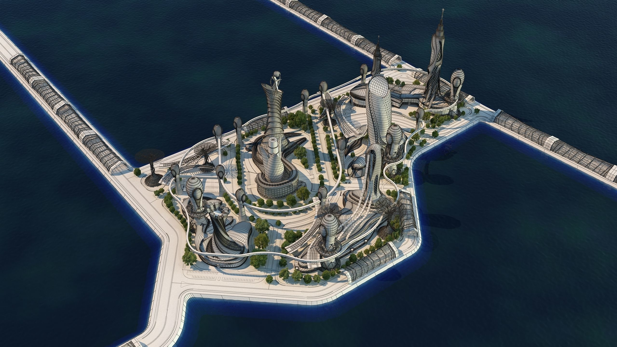 0080 - Future City Island 03 - 2D Drawing - 3ds Files 3D model_19