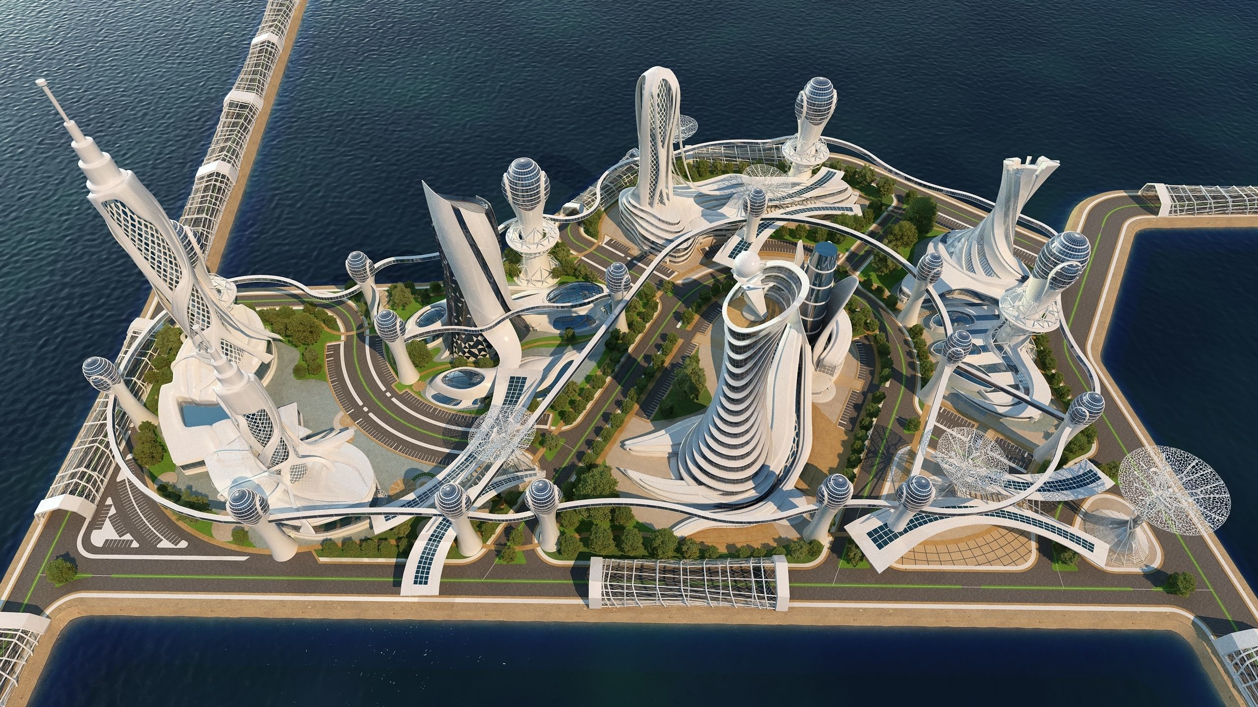 0080 - Future City Island 03 - 2D Drawing - 3ds Files 3D model_5