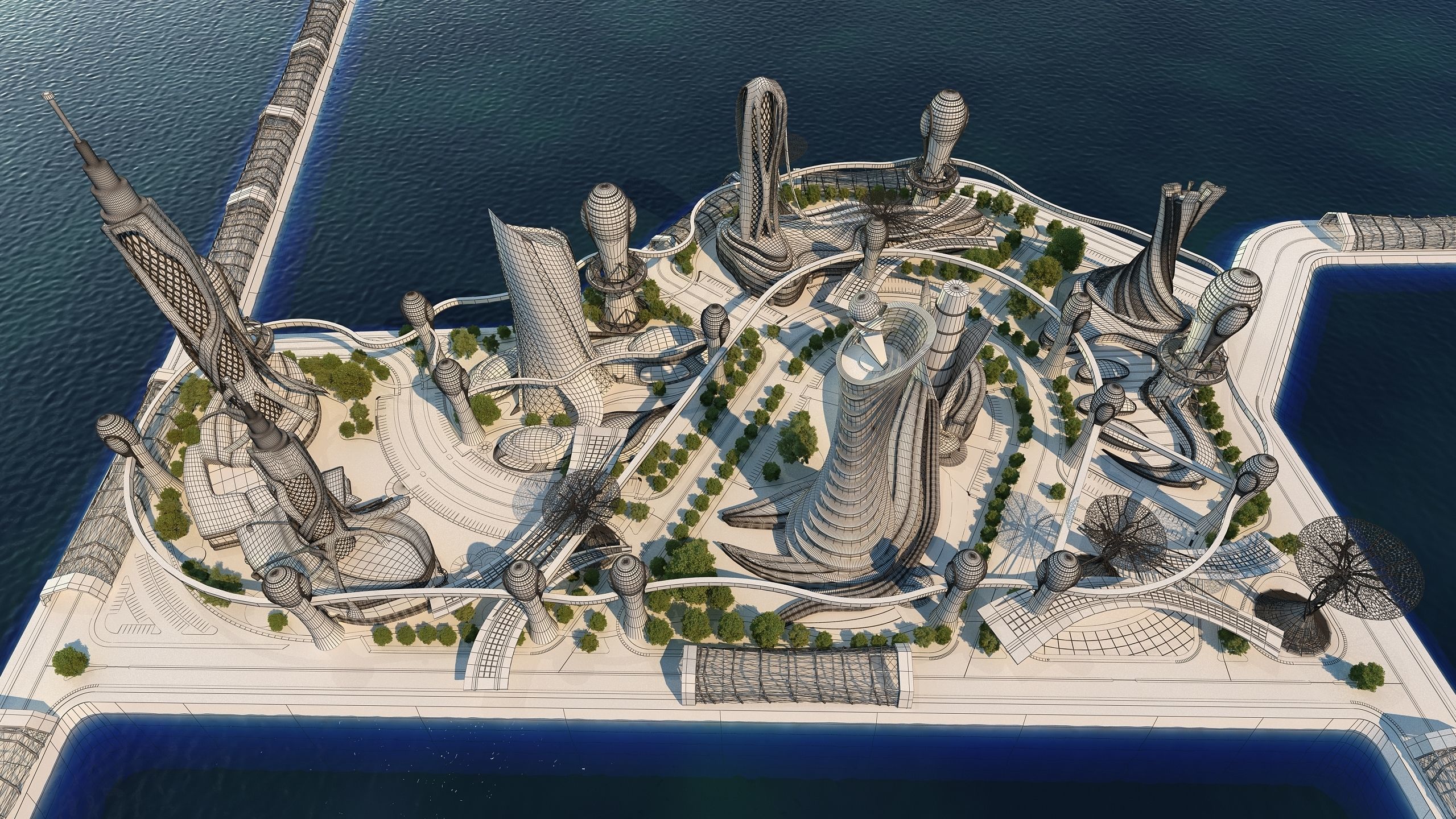 0080 - Future City Island 03 - 2D Drawing - 3ds Files 3D model_22