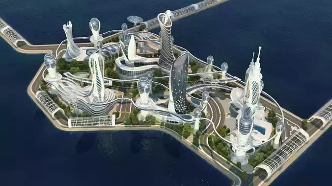 0080 - Future City Island 03 - 2D Drawing - 3ds Files 3D model