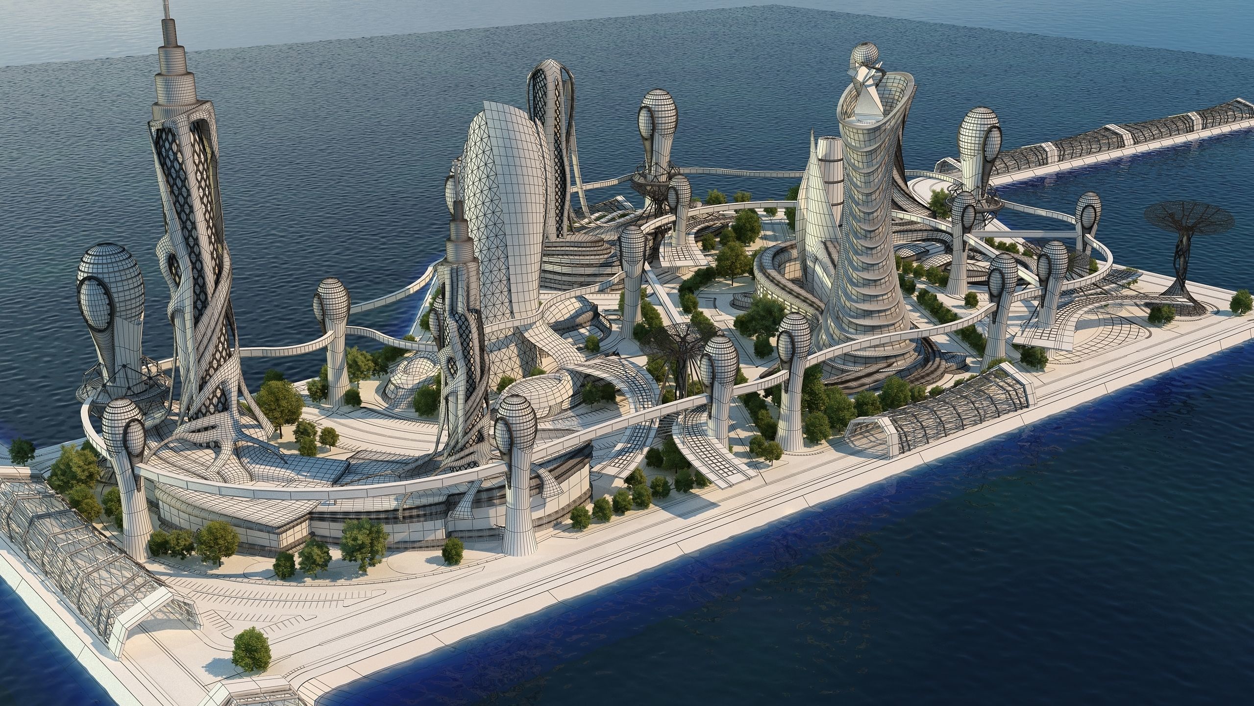 0080 - Future City Island 03 - 2D Drawing - 3ds Files 3D model_21