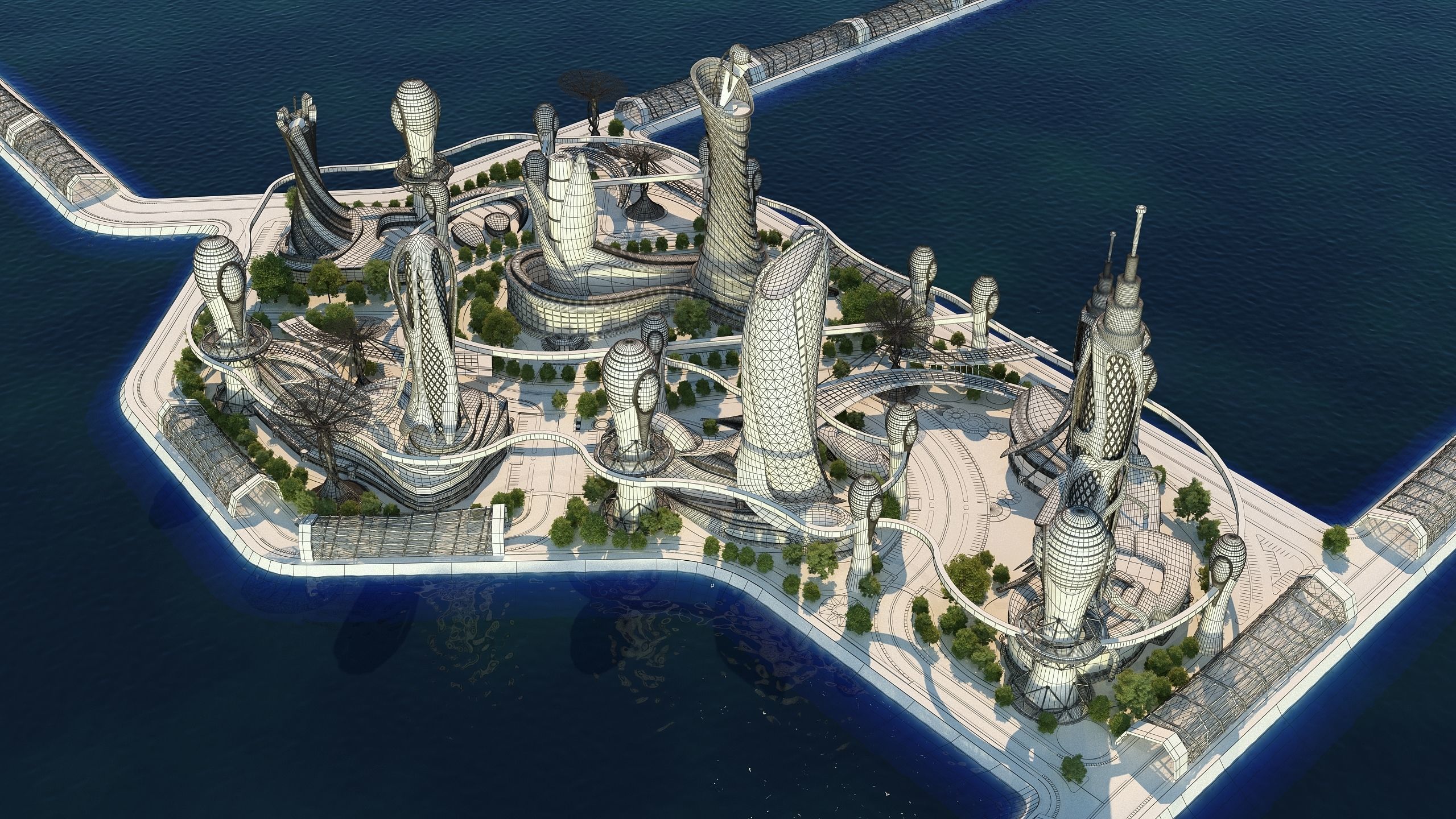 0080 - Future City Island 03 - 2D Drawing - 3ds Files 3D model_20