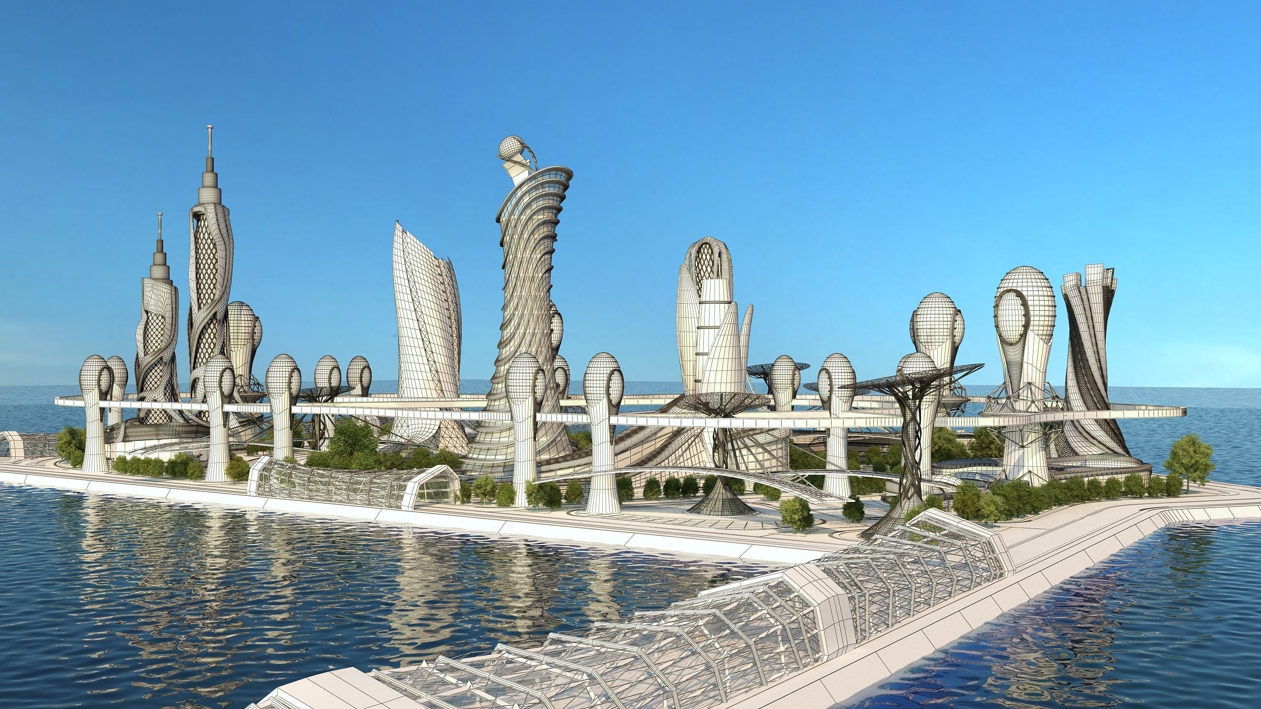 0080 - Future City Island 03 - 2D Drawing - 3ds Files 3D model_26