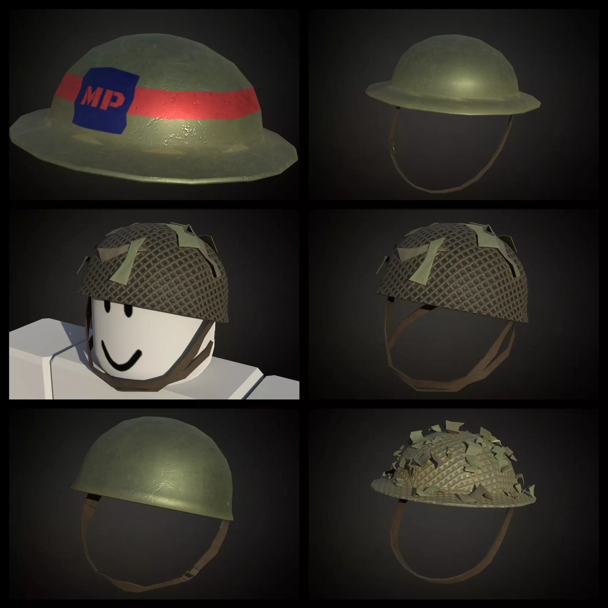 5 British ww2 military helmets works on roblox characters too Low-poly 3D model_0