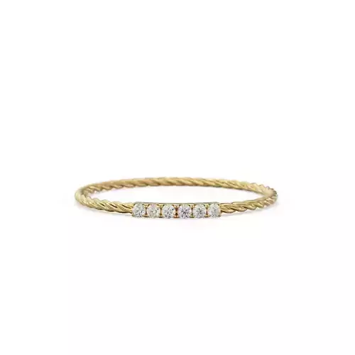 6 Diamonds French Pave Twisted Gold Band Zircon Silver Band