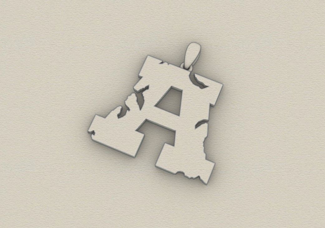 Model 926 A Crack Initial Letter Alphabet Pendant 3D print model_8