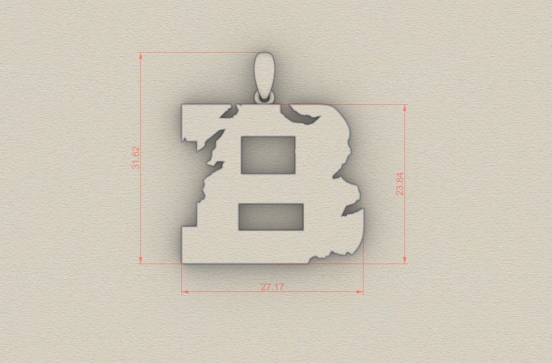 Model 927 B Crack Initial Letter Alphabet Pendant 3D print model_5