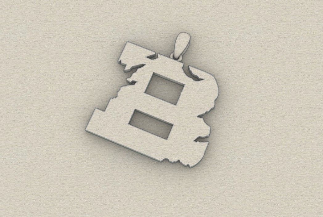 Model 927 B Crack Initial Letter Alphabet Pendant 3D print model_8