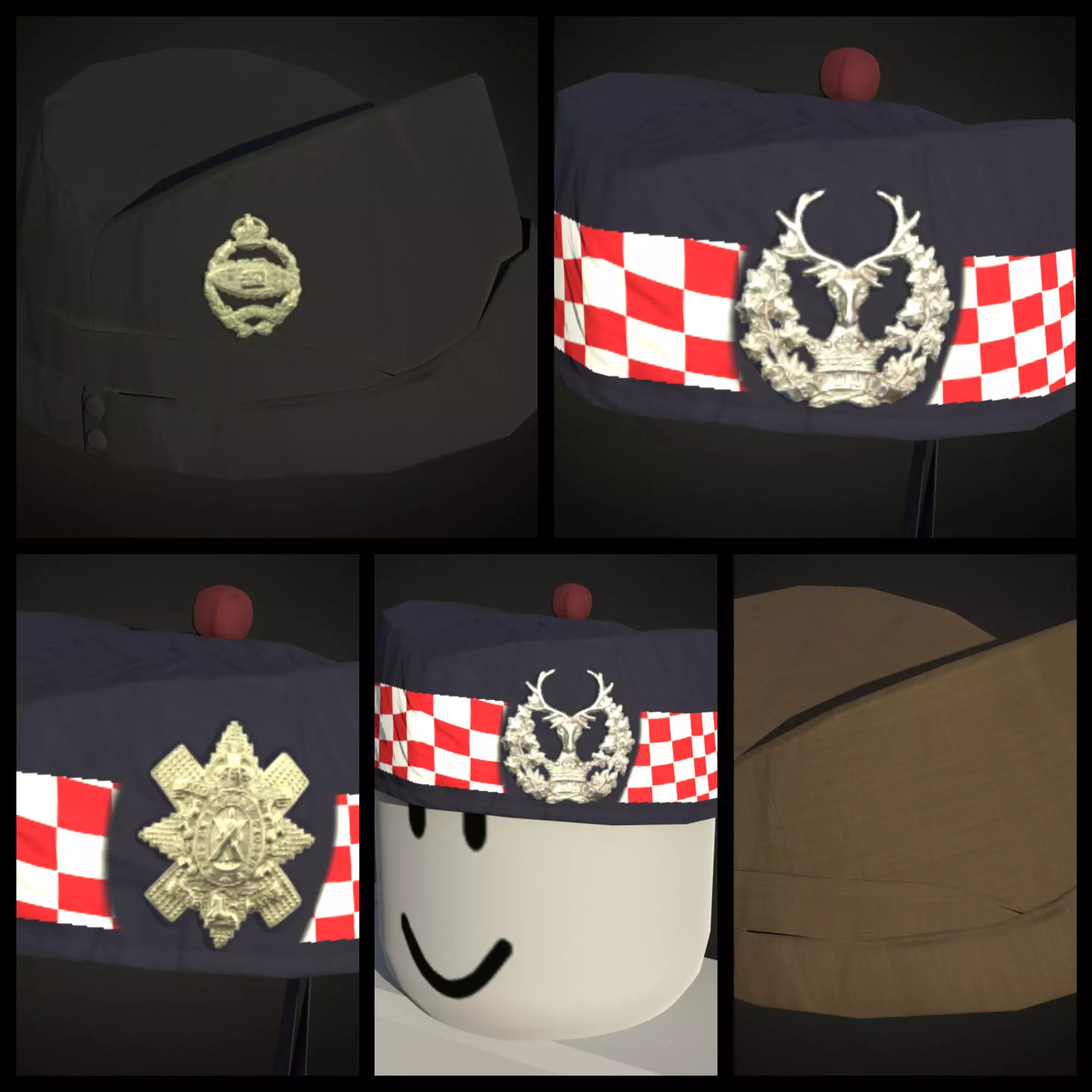 4 British ww2 military side caps works on roblox characters too Low-poly 3D model_0