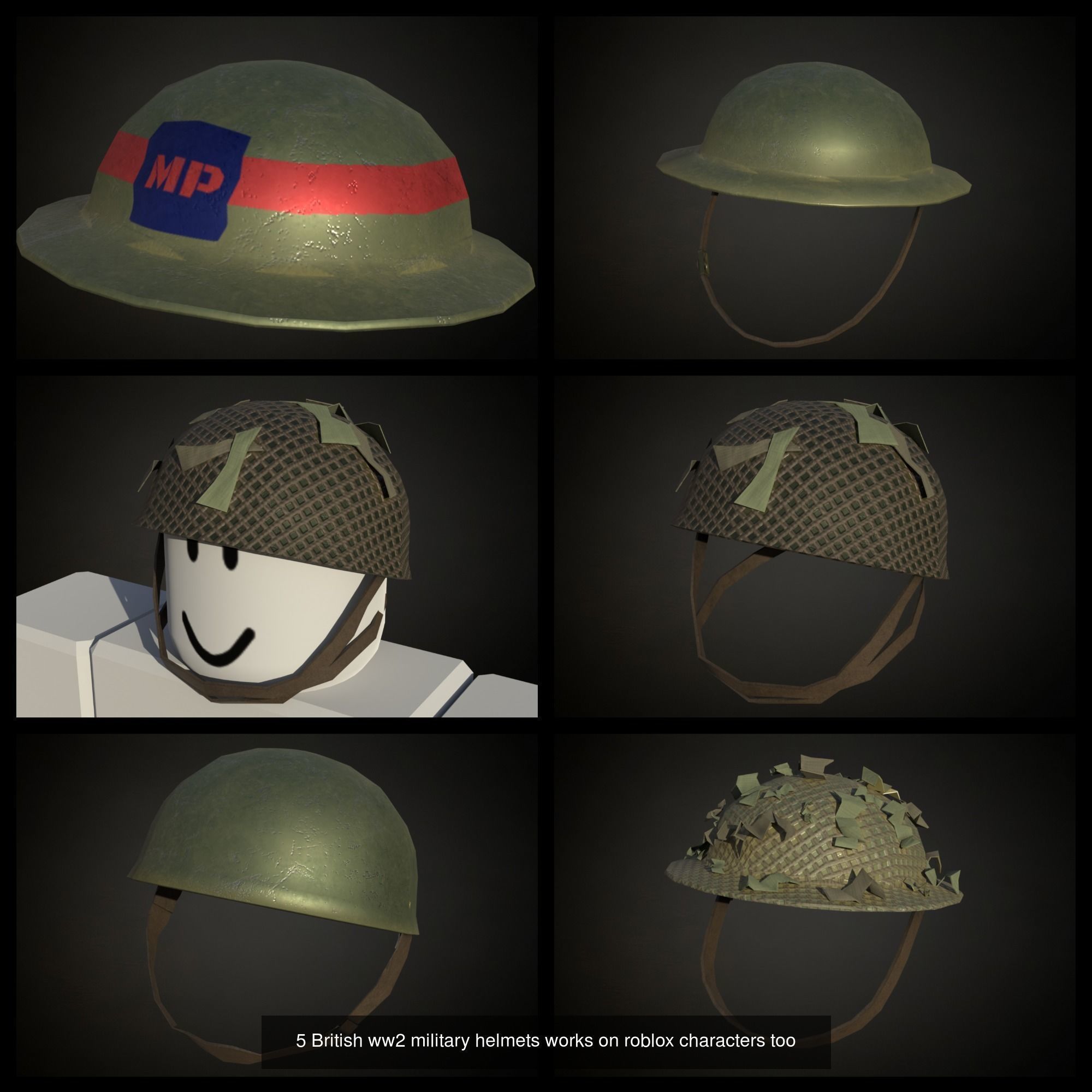 British ww2 helmets officier hats side caps and berets 3D Model Collection_3
