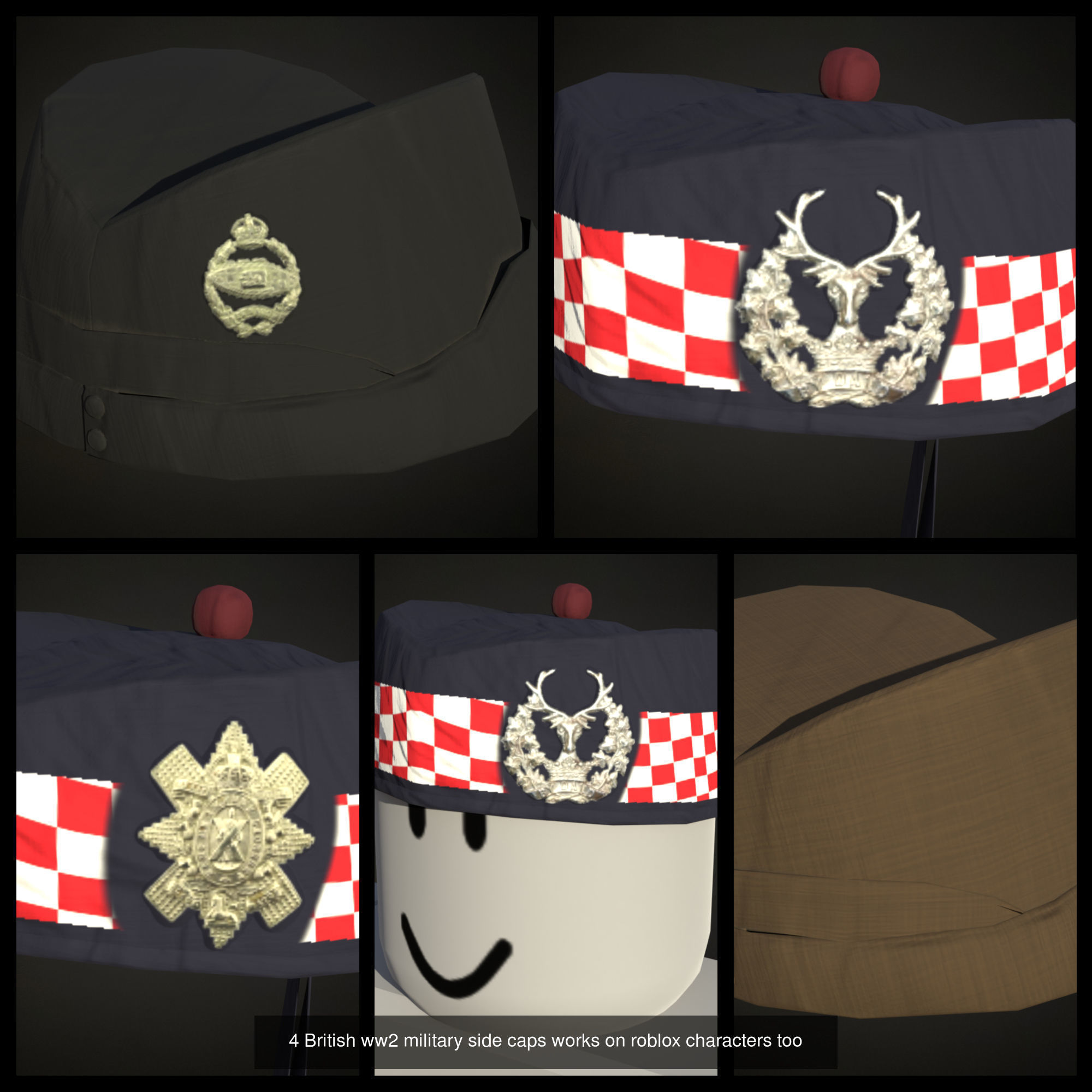 British ww2 helmets officier hats side caps and berets 3D Model Collection_4