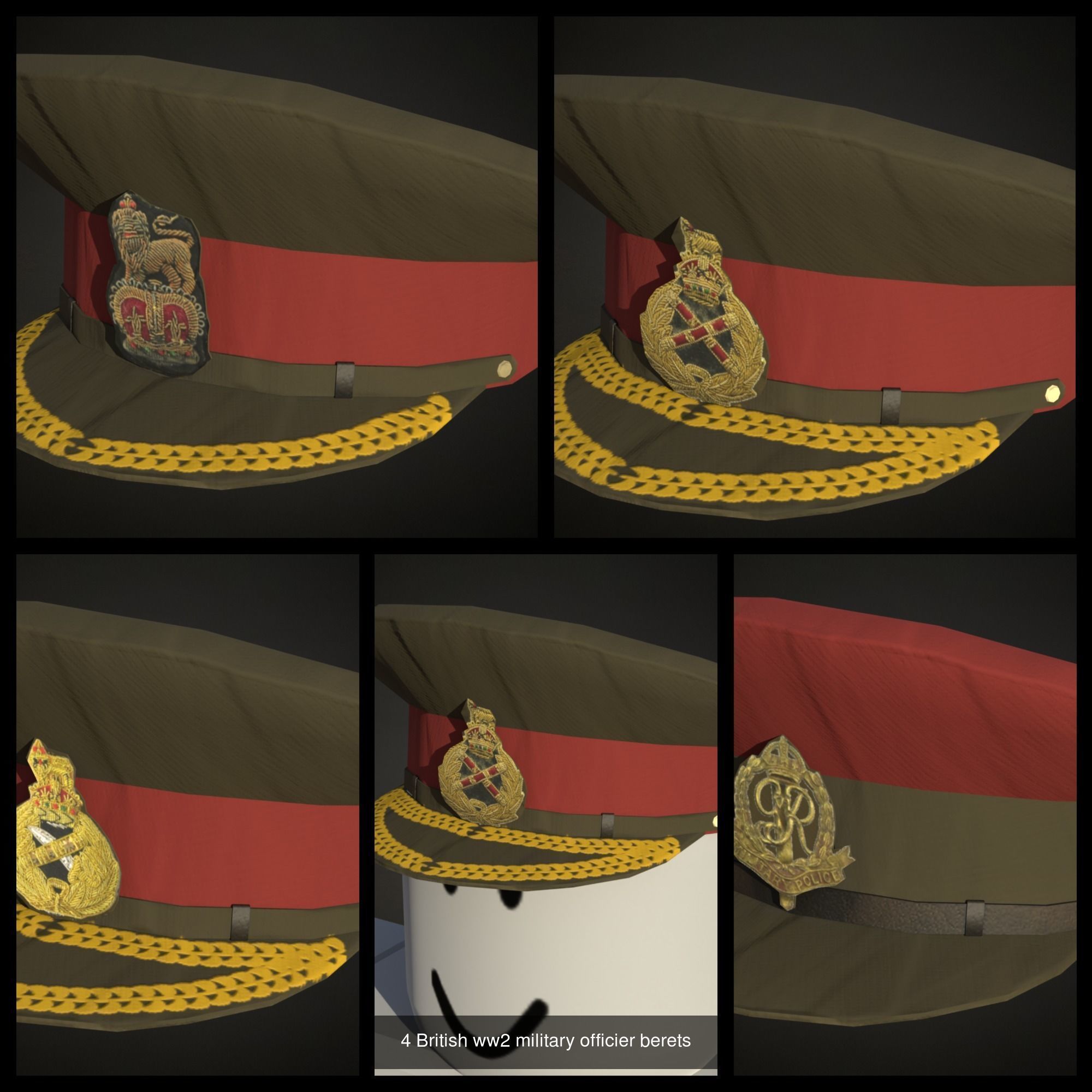 British ww2 helmets officier hats side caps and berets 3D Model Collection_2