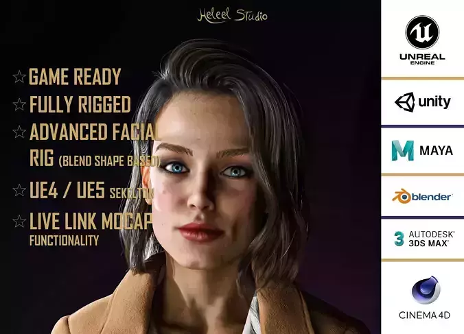 High Quality Realistic Woman Brown Coat Low-poly 3D model