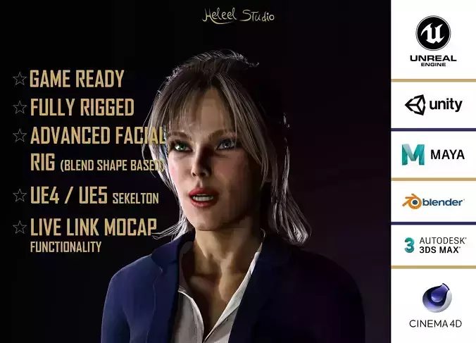 High Quality Realistic Woman Blue Suit Low-poly 3D model