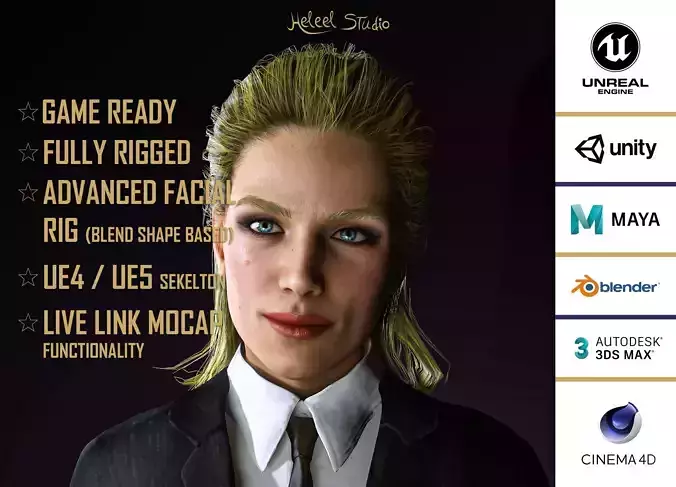 High Quality Realistic Woman Black Suit Low-poly 3D model