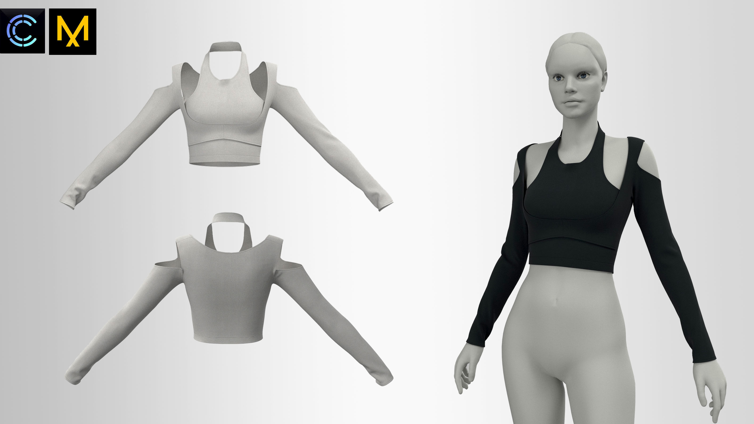 6 female croptops Low-poly 3D model_3
