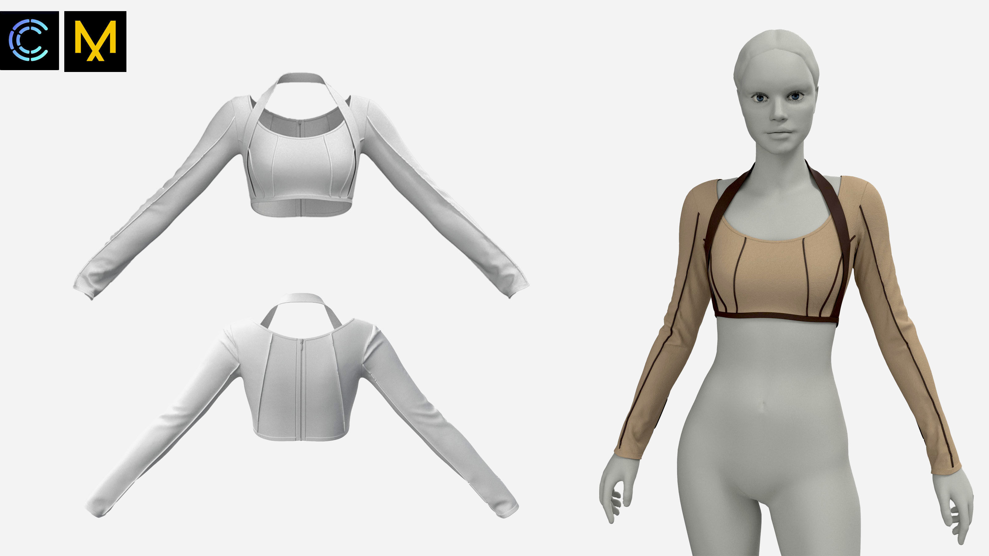 6 female croptops Low-poly 3D model_2