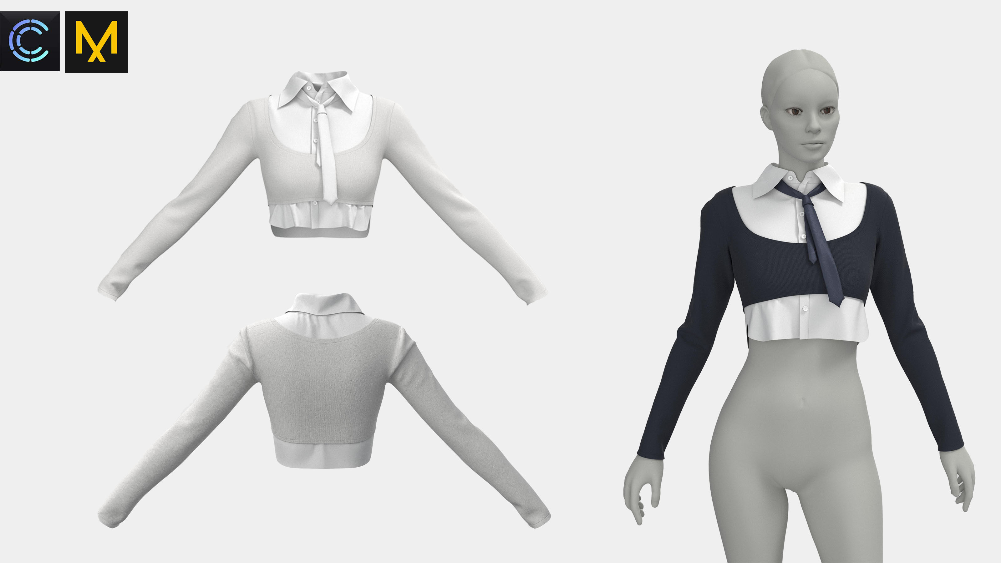 6 female croptops Low-poly 3D model_6