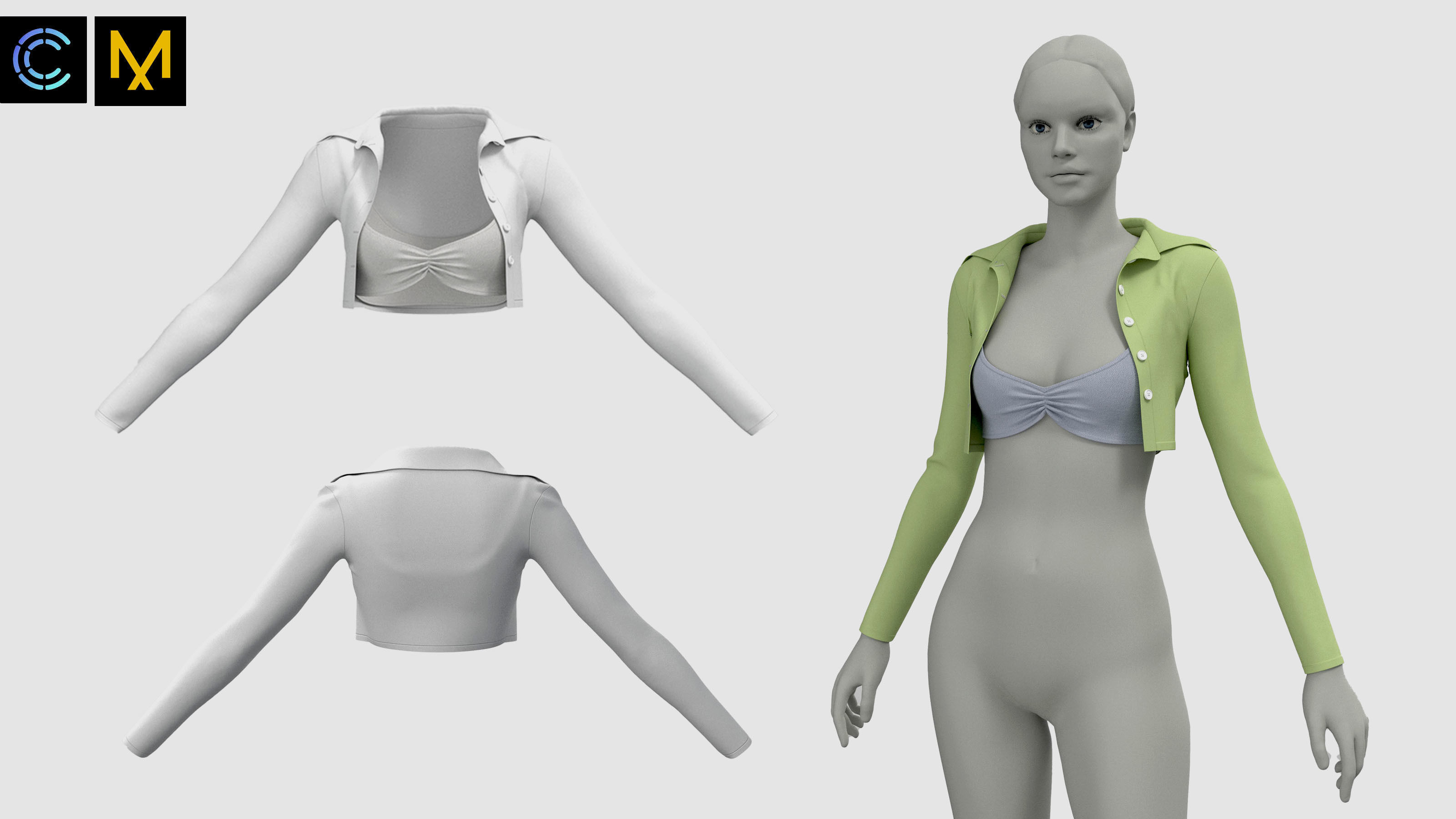 6 female croptops Low-poly 3D model_4