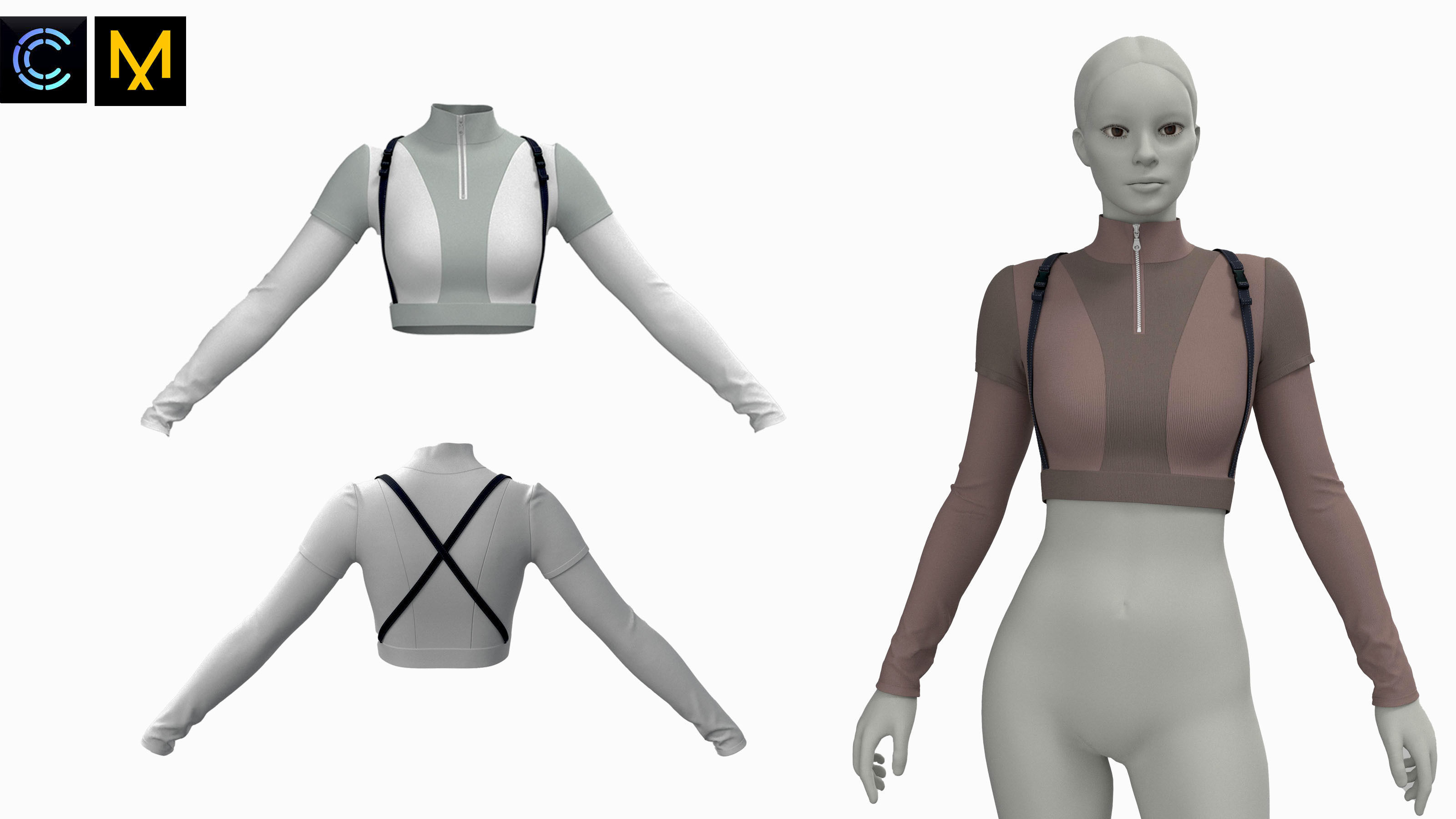 6 female croptops Low-poly 3D model_1