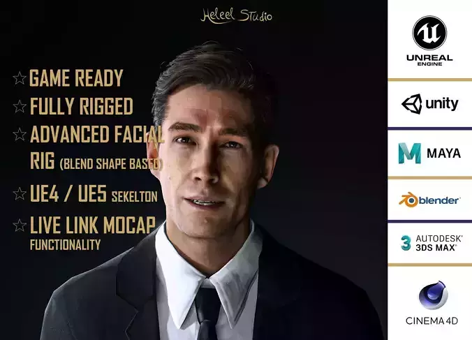 High Quality Realistic Man Black Suit 01 Low-poly 3D model