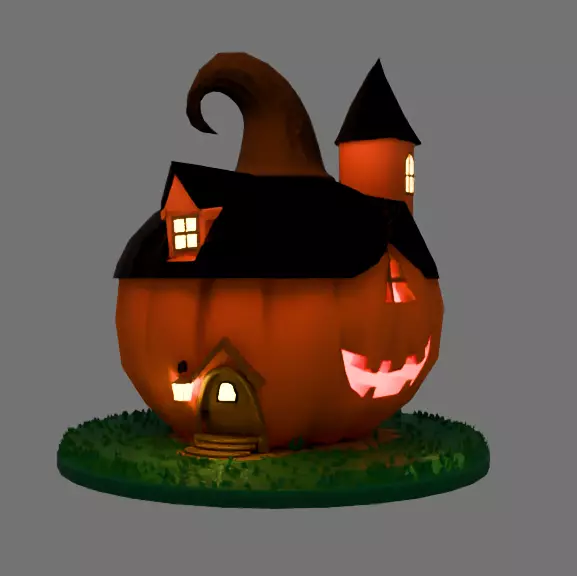Halloween Pumpkin house 3D model_3