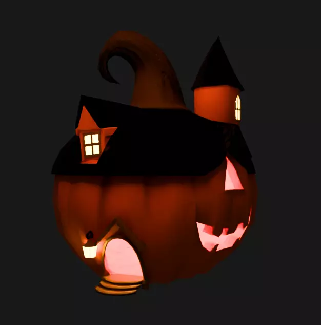 Halloween Pumpkin house 3D model_1