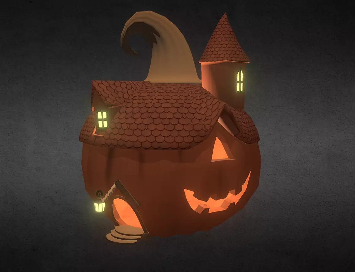 Halloween Pumpkin house 3D model_2