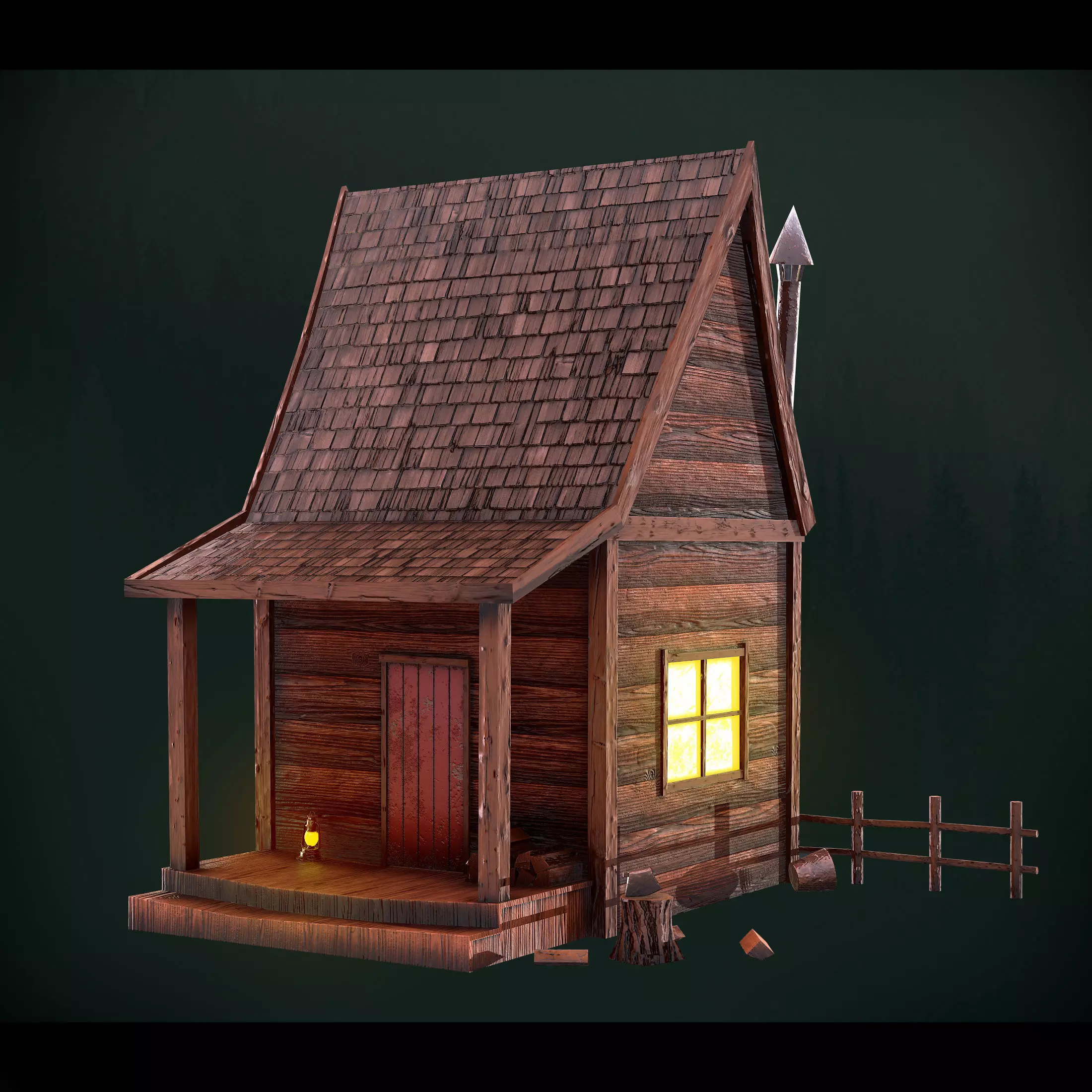Stilized Low Poly Cabin Low-poly 3D model_0