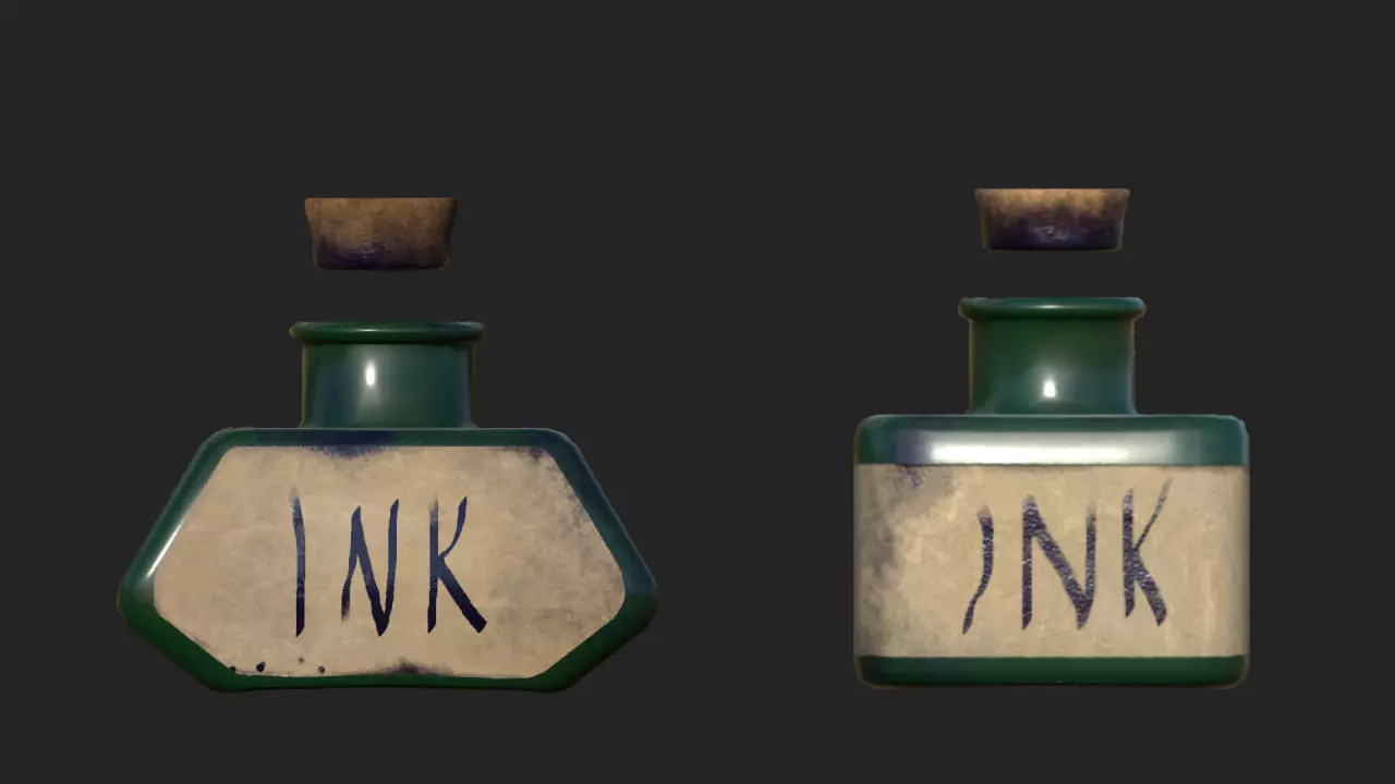Inkwell ink bottle Low-poly 3D model