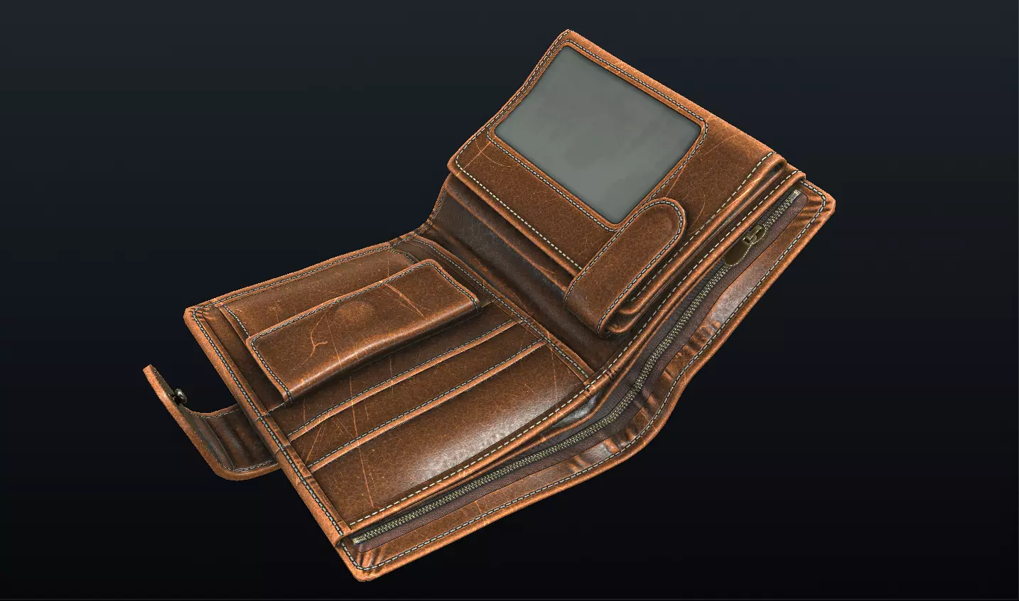 Leather Wallet Scratched Low-poly 3D model