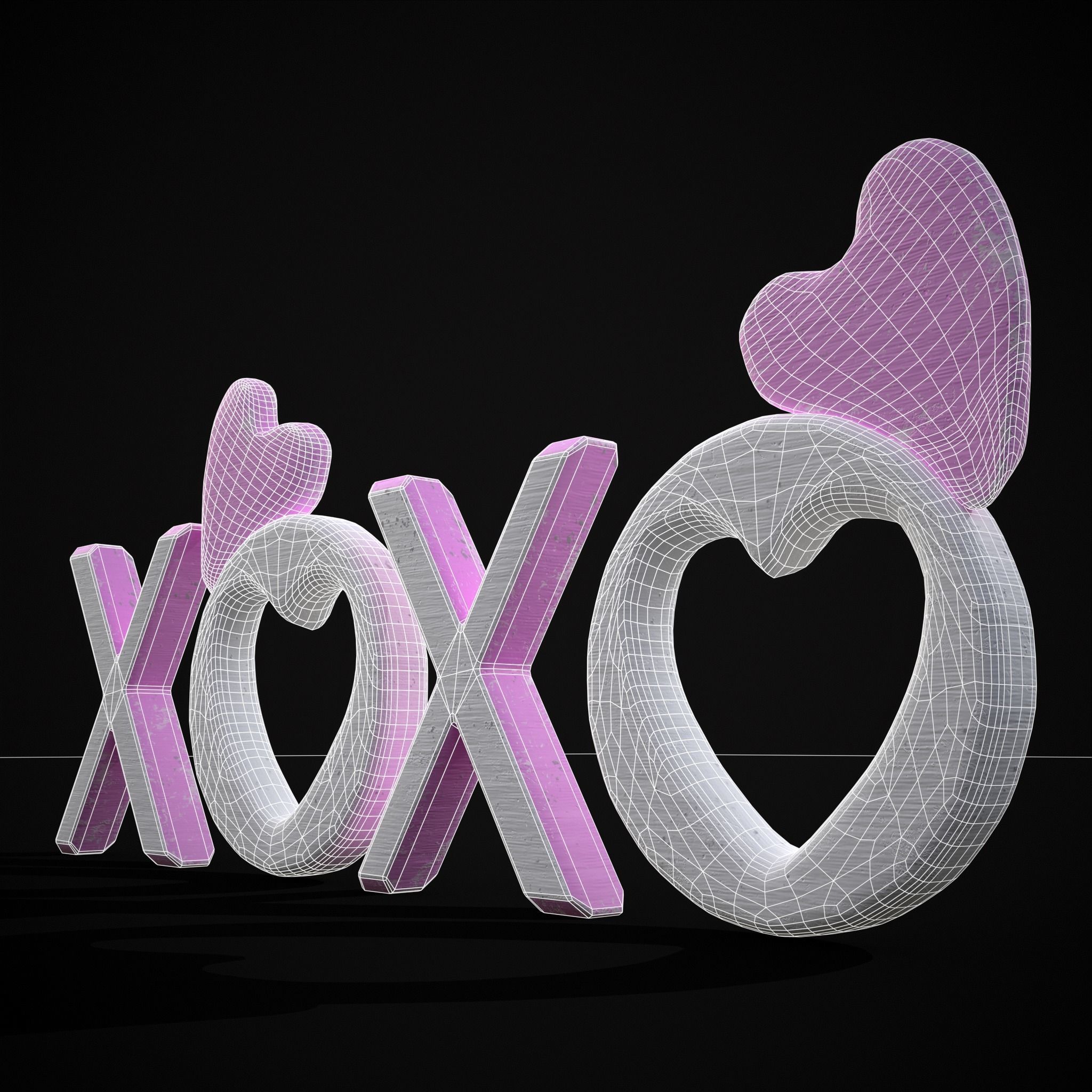 XOXO Wood Lettering Low-poly 3D model_4