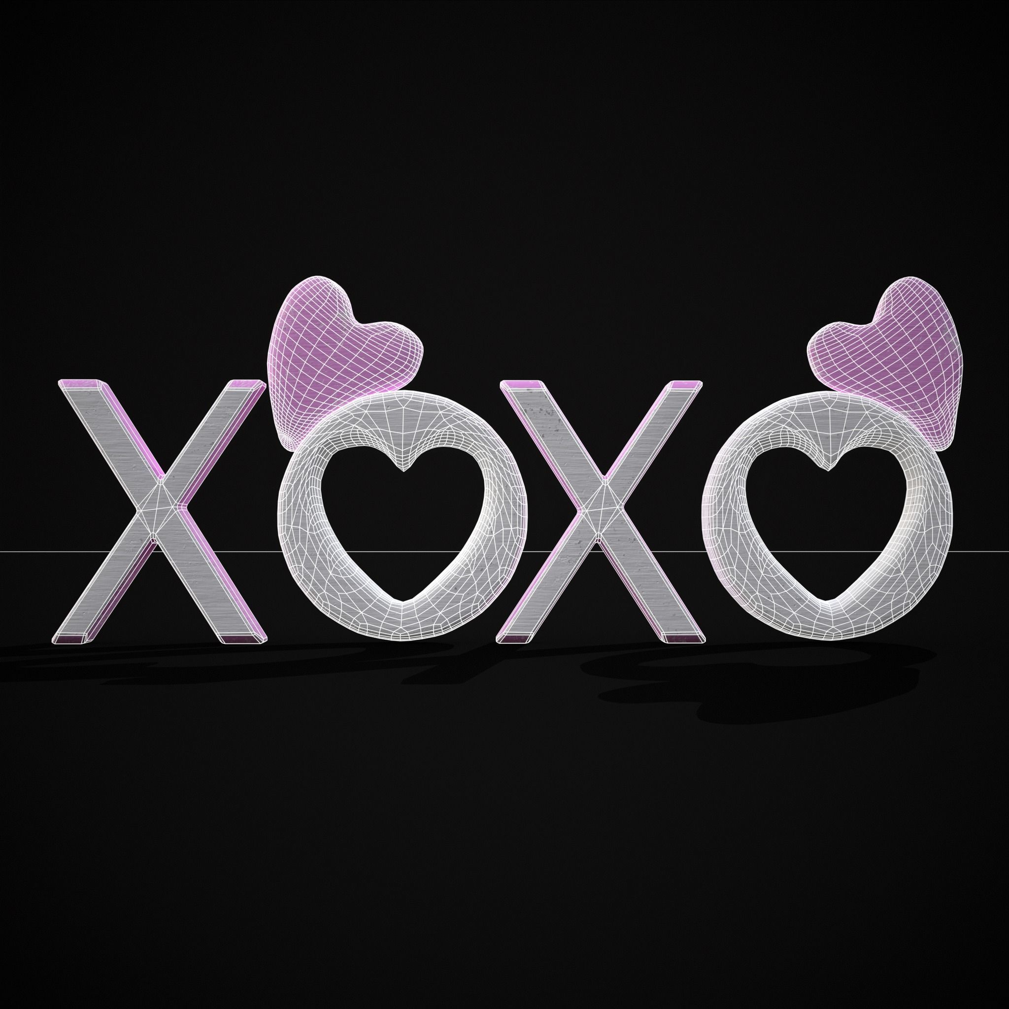 XOXO Wood Lettering Low-poly 3D model_16