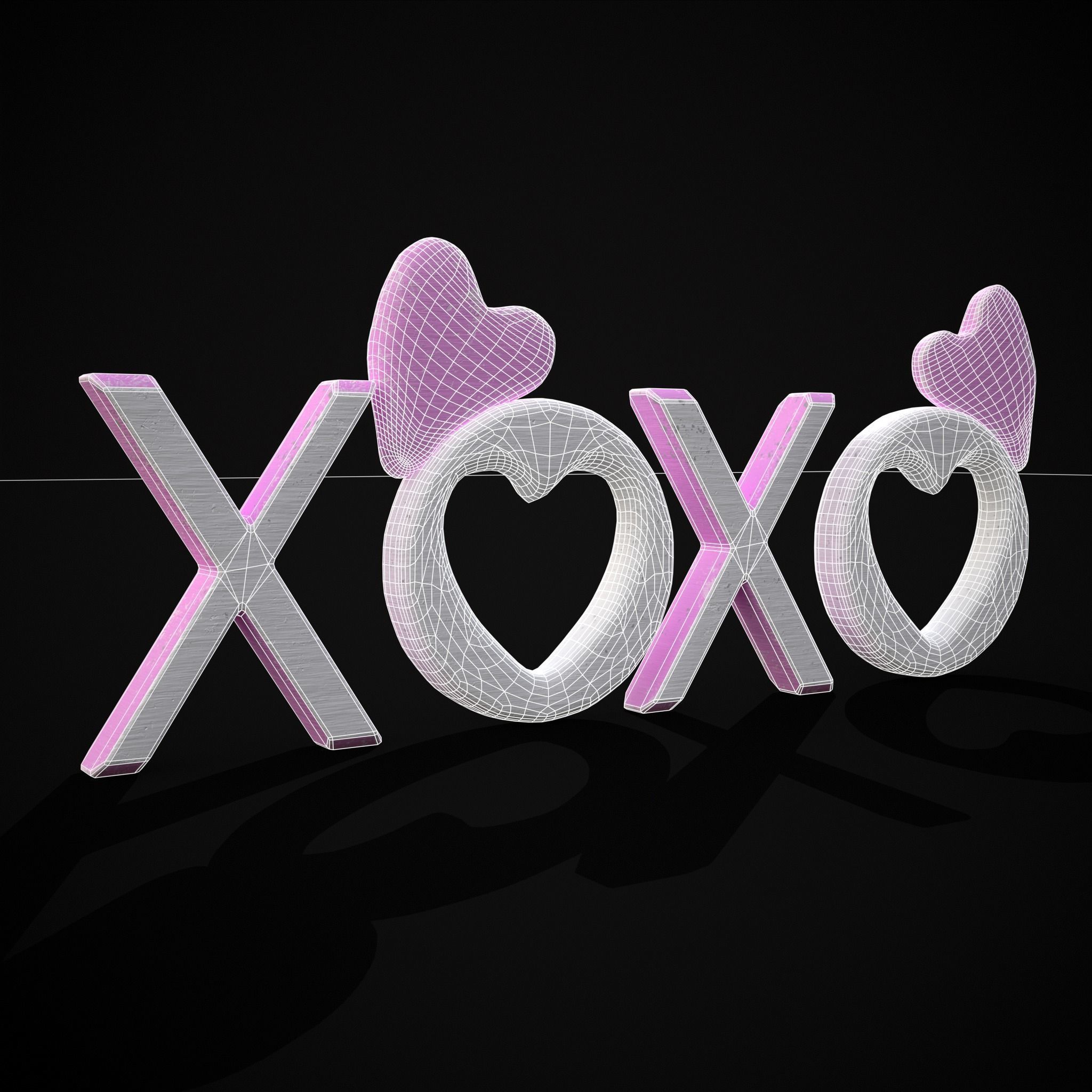 XOXO Wood Lettering Low-poly 3D model_2