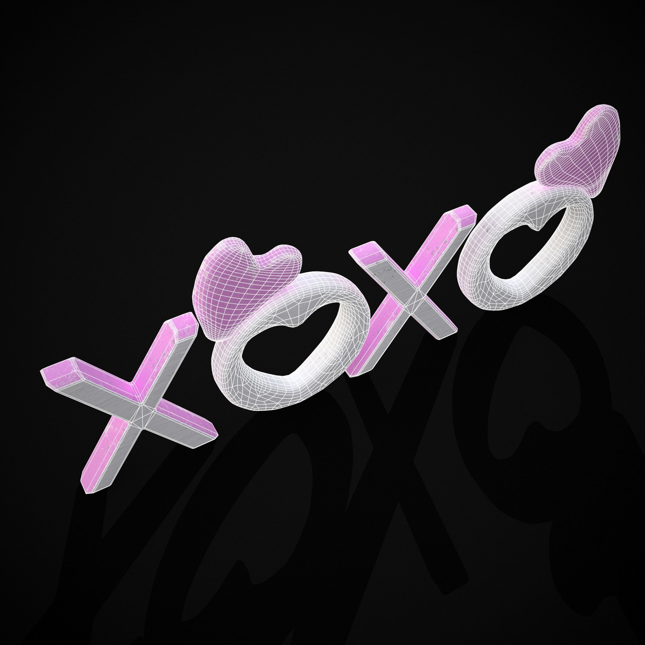 XOXO Wood Lettering Low-poly 3D model_22