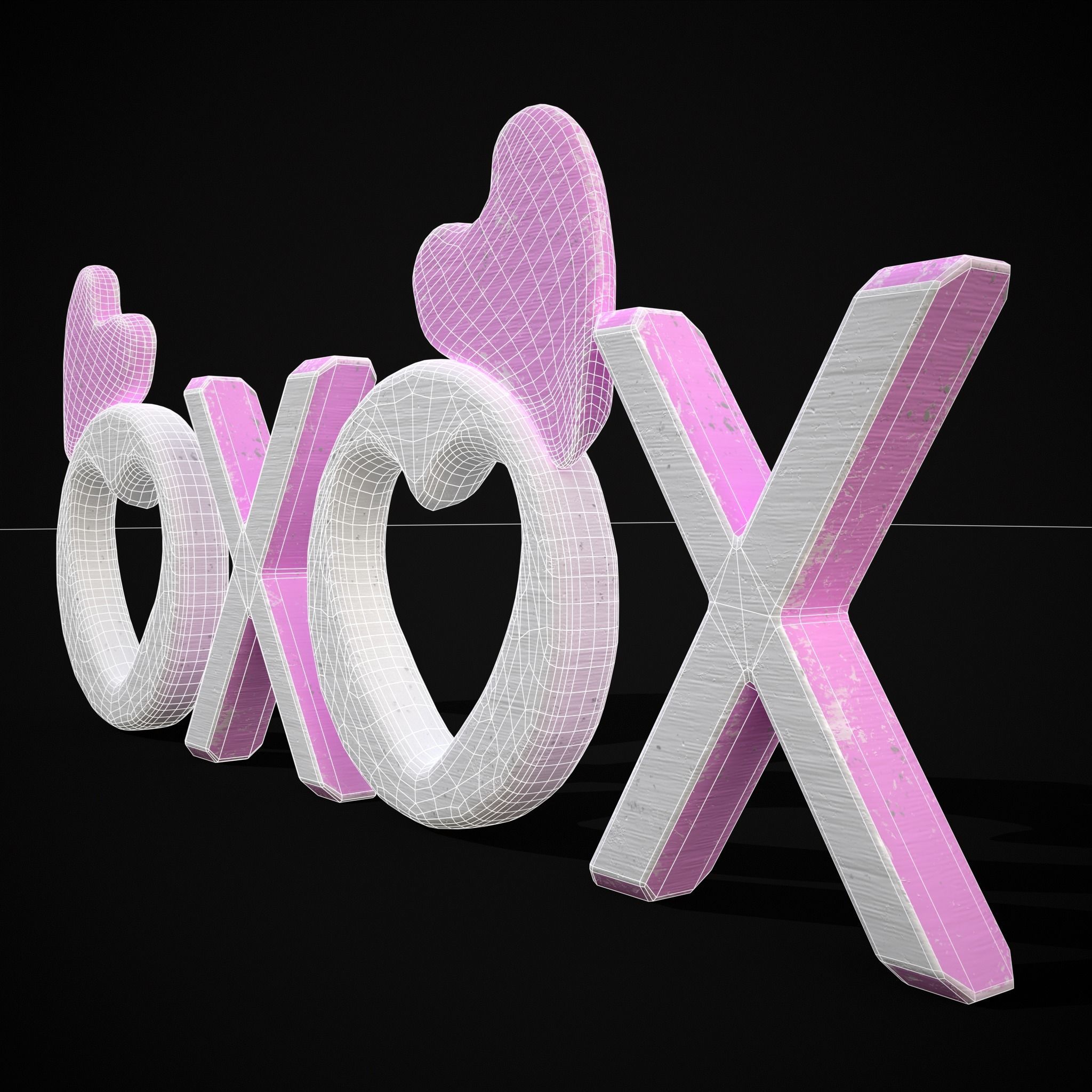 XOXO Wood Lettering Low-poly 3D model_18