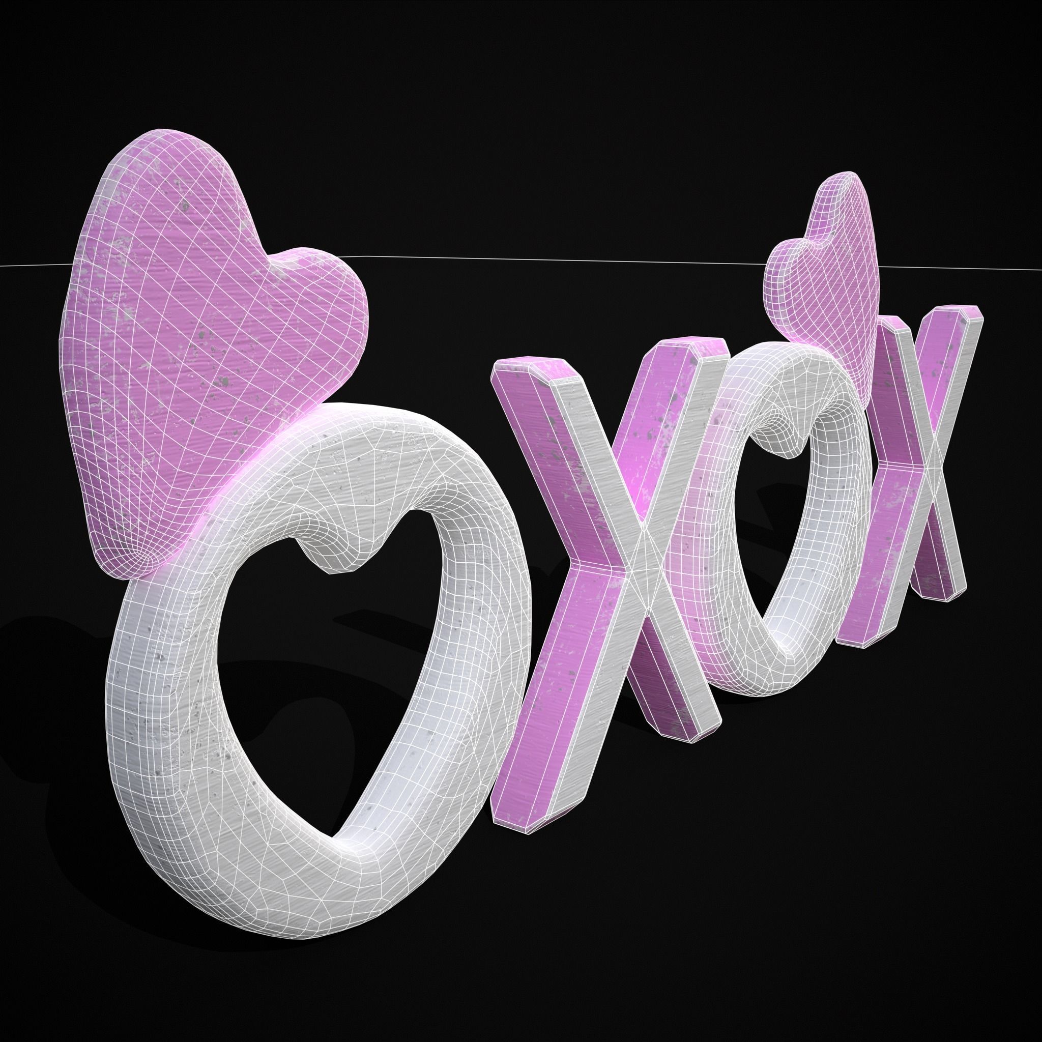 XOXO Wood Lettering Low-poly 3D model_28