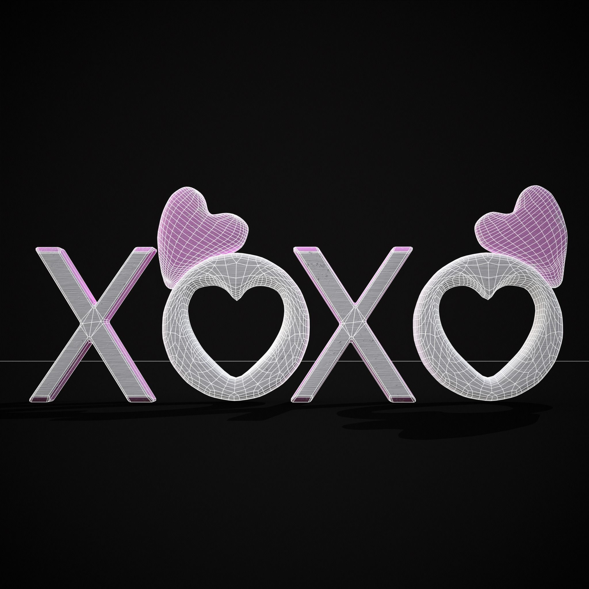 XOXO Wood Lettering Low-poly 3D model_6