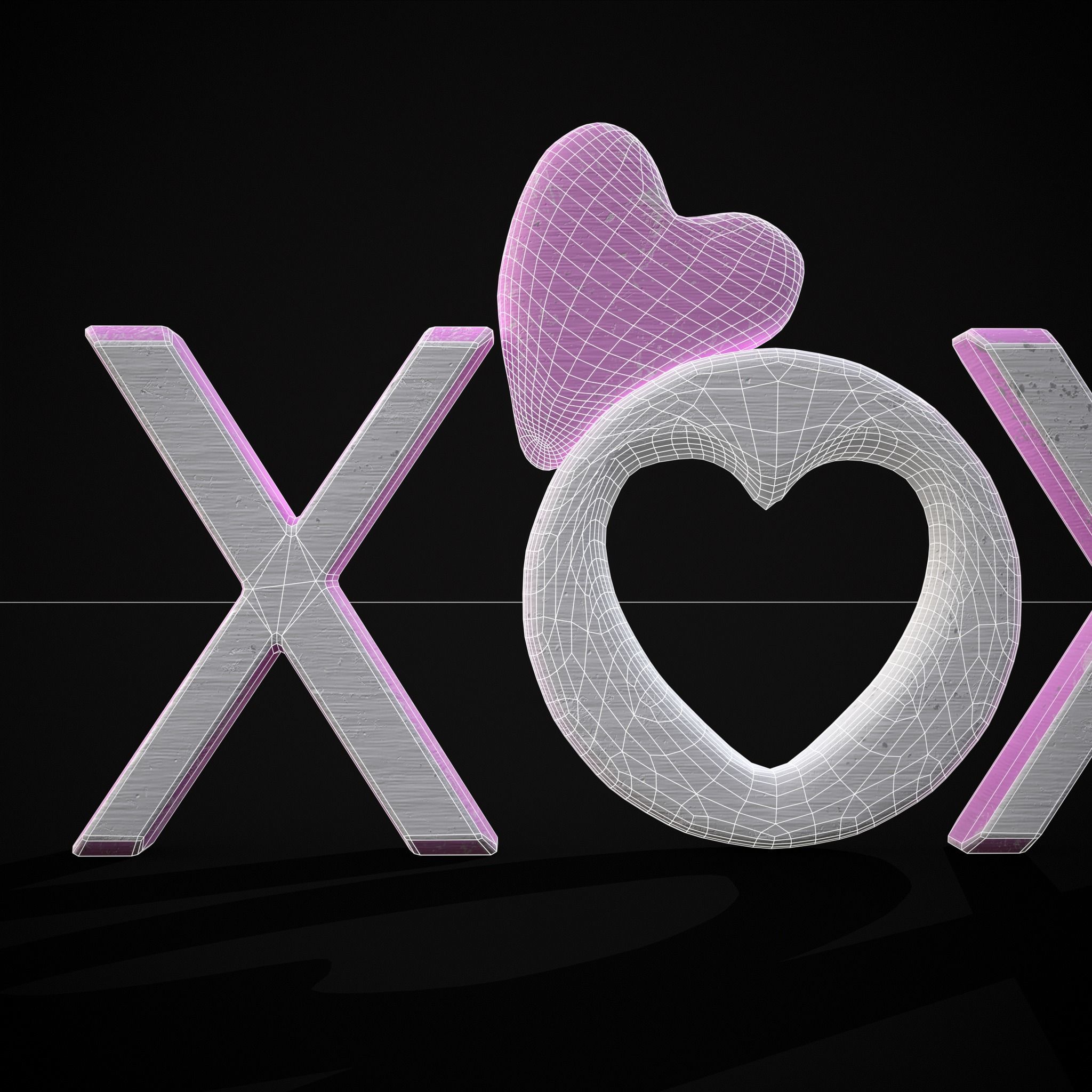 XOXO Wood Lettering Low-poly 3D model_14