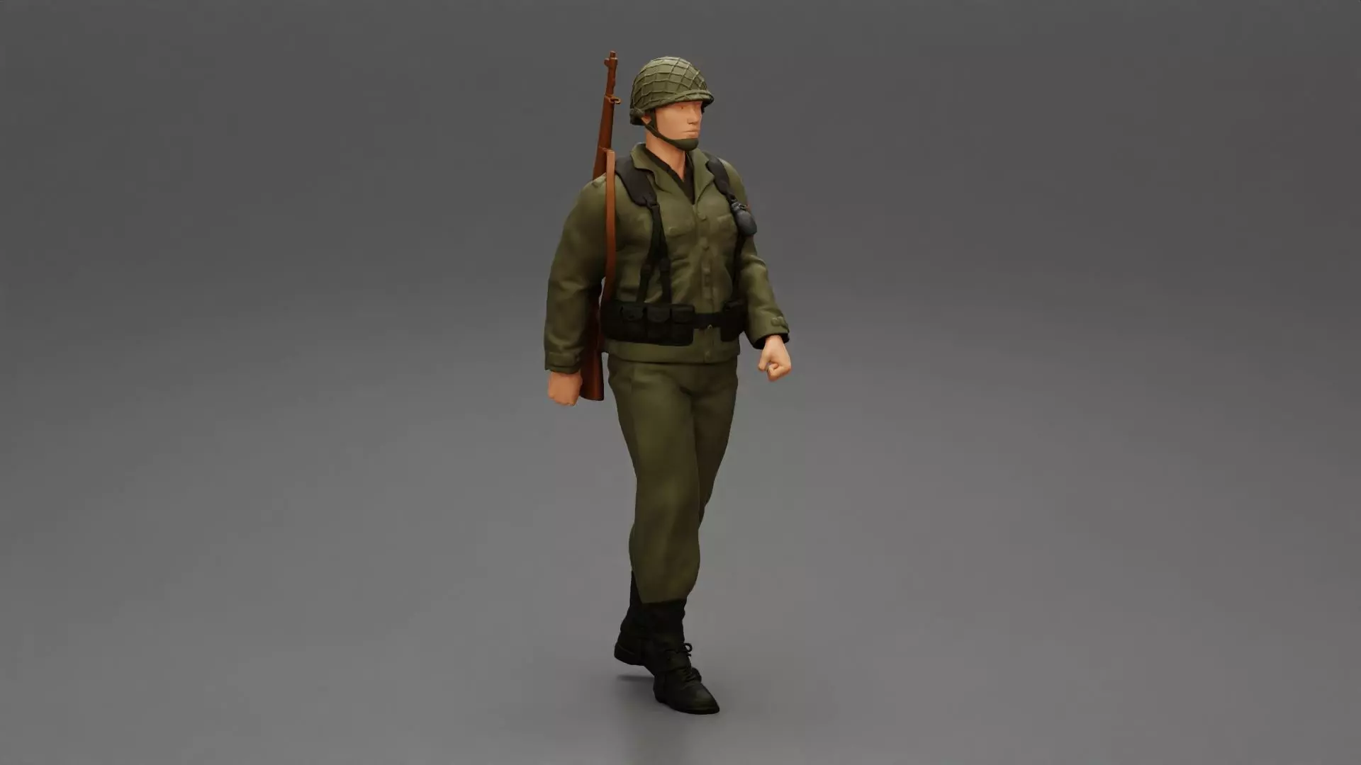 Soldier walking carrying a rifle 3D print model_0