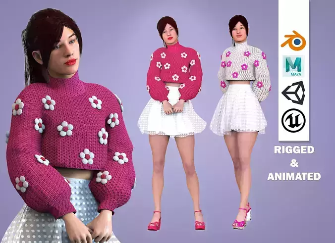 Realistic Woman Character Low-poly 3D model