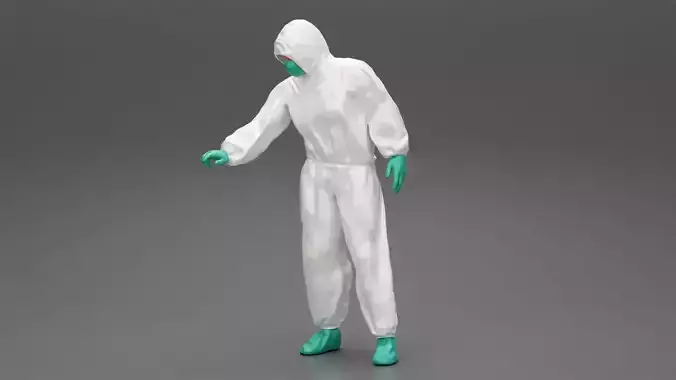Man wearing antivirus suit standing and pressing the button 3D print model