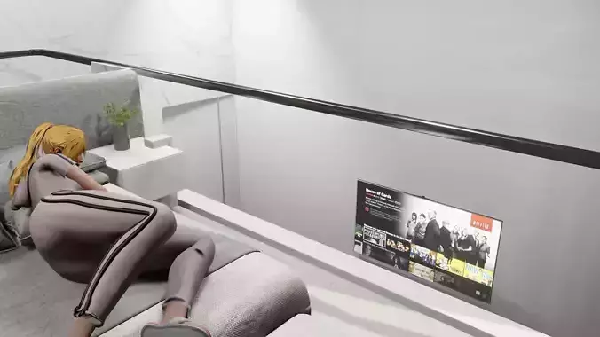 Animated female charachter-waking up- 3D model