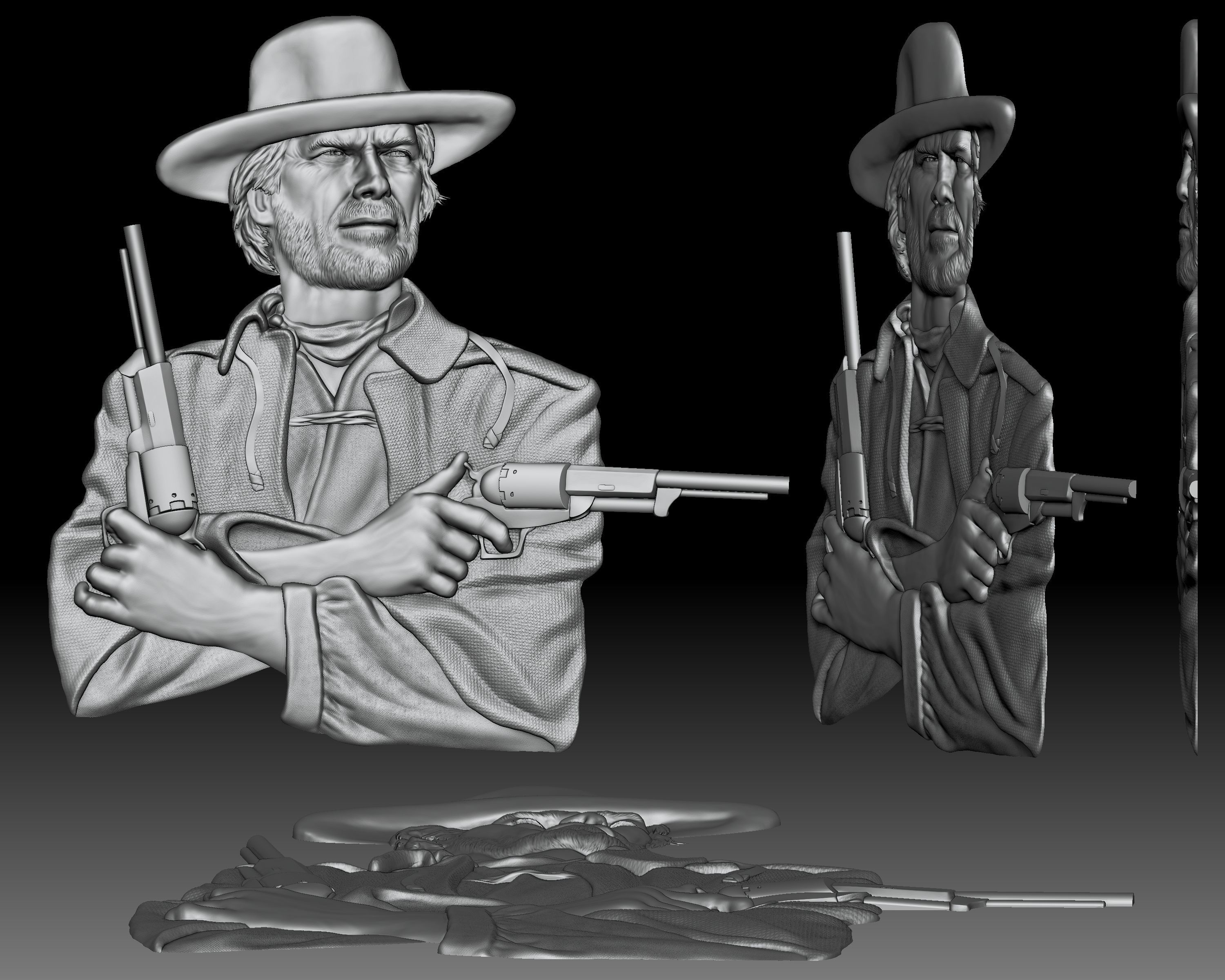 Cowboy shooter Clint Eastwood portrait western bas-relief 3D print model_2