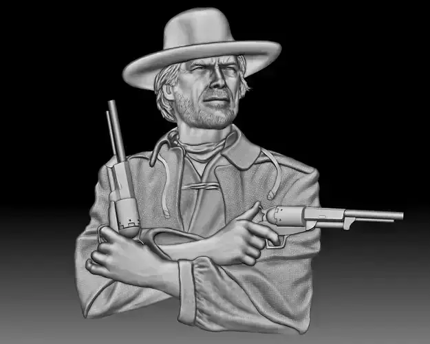 Cowboy shooter Clint Eastwood portrait western bas-relief 3D print model