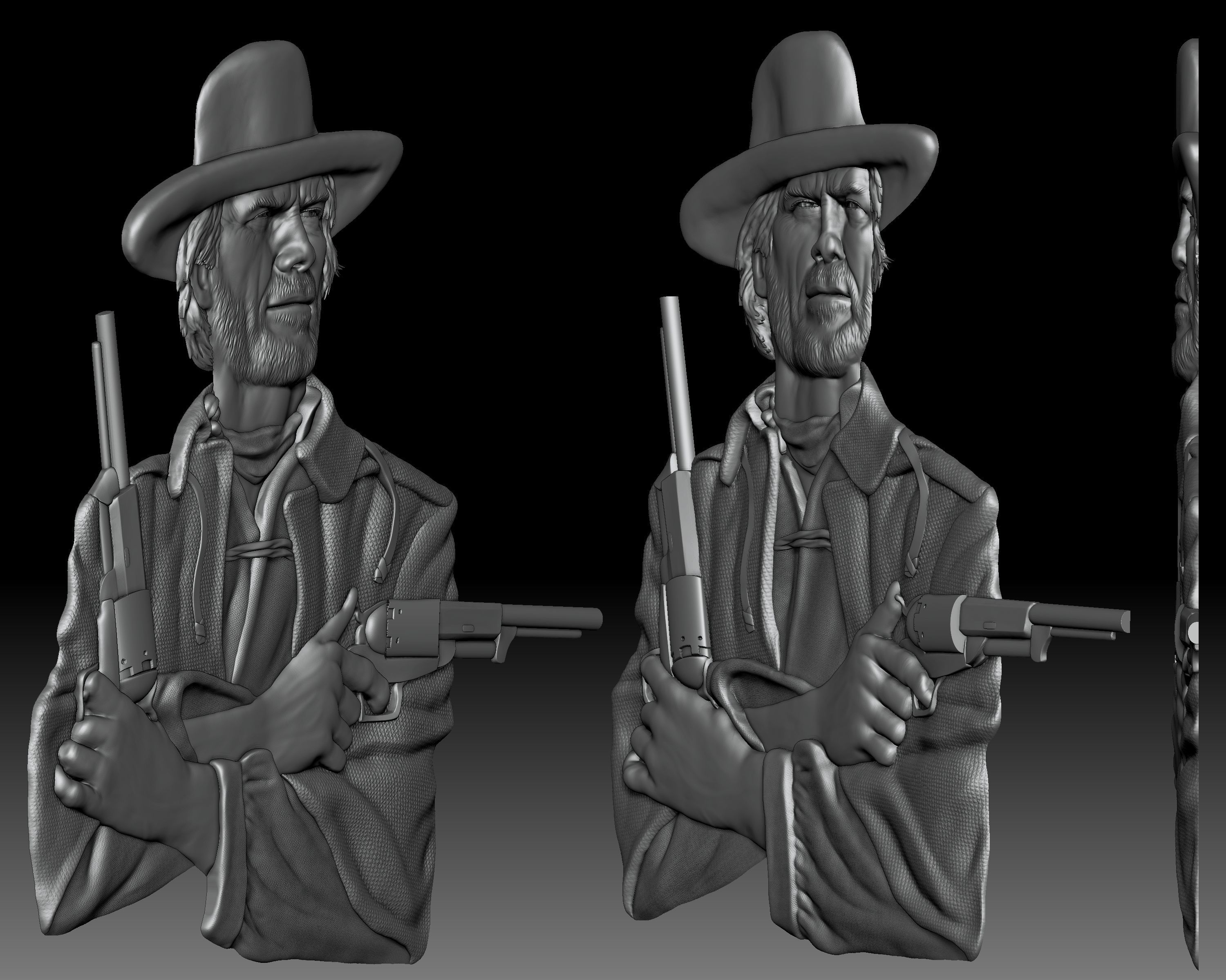 Cowboy shooter Clint Eastwood portrait western bas-relief 3D print model_3