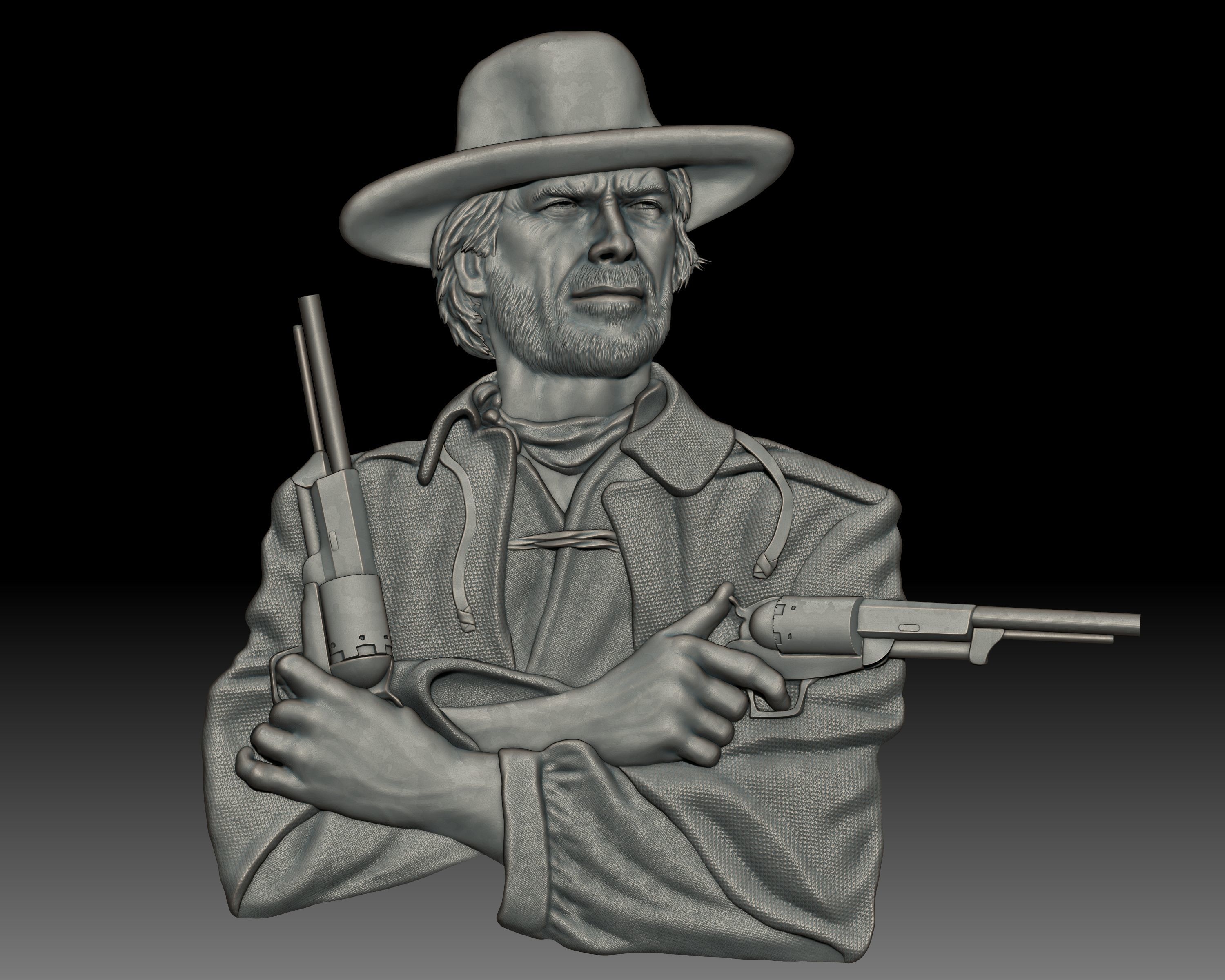 Cowboy shooter Clint Eastwood portrait western bas-relief 3D print model_8