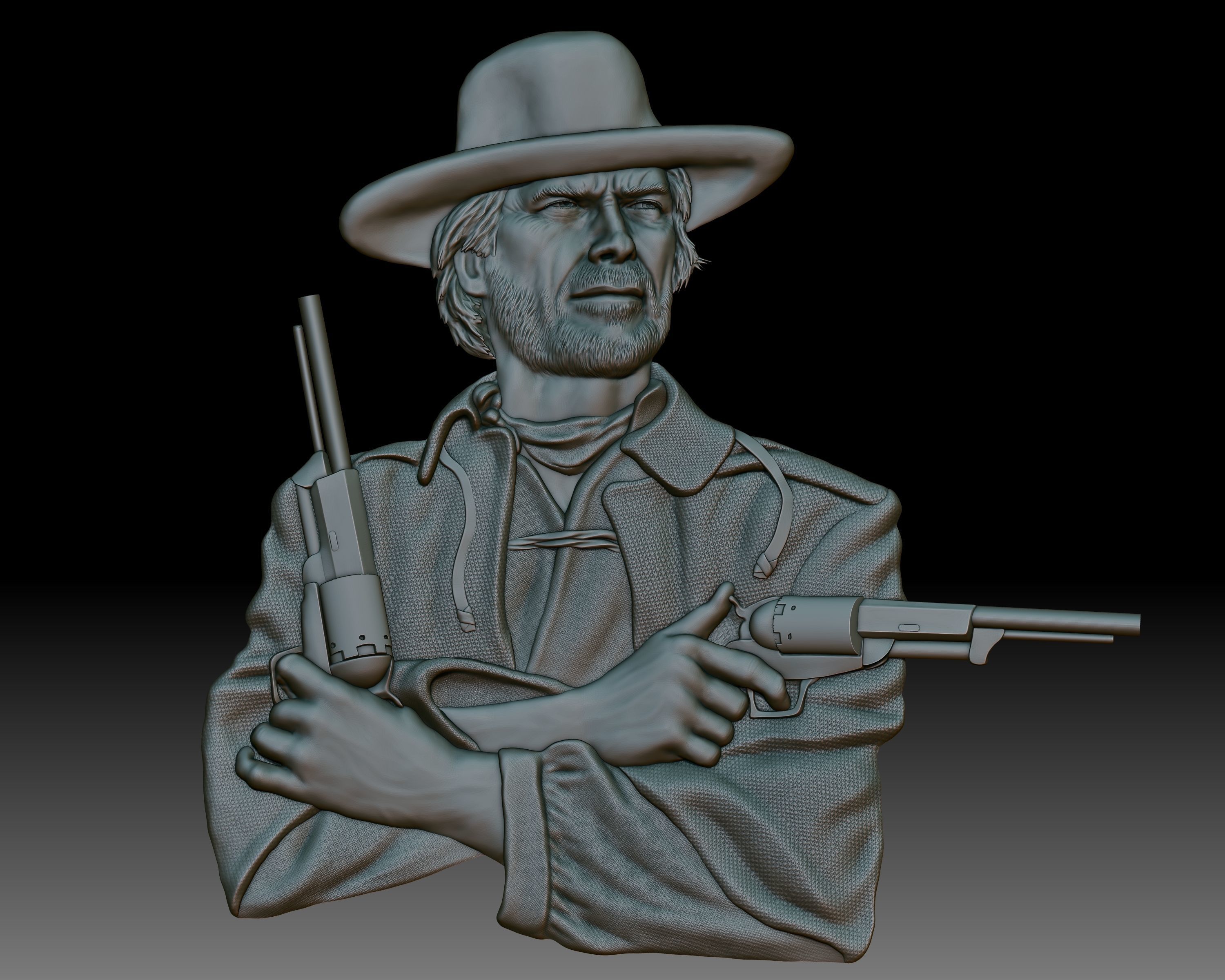 Cowboy shooter Clint Eastwood portrait western bas-relief 3D print model_5