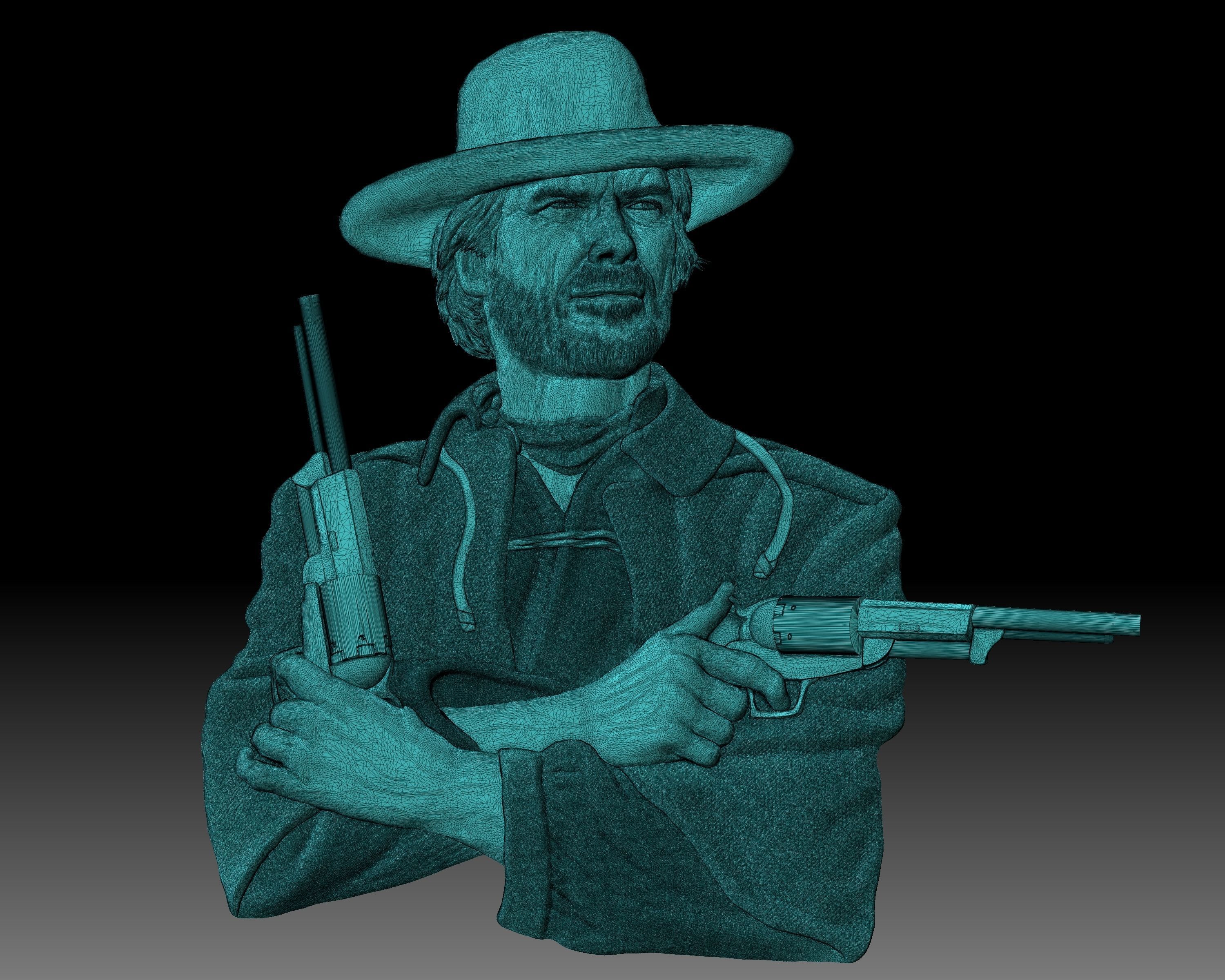 Cowboy shooter Clint Eastwood portrait western bas-relief 3D print model_9